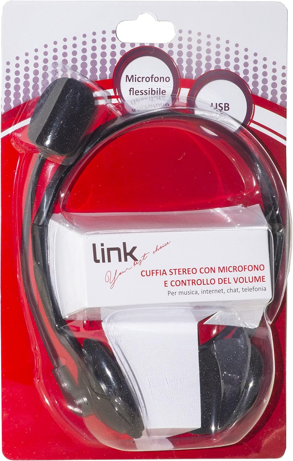 Link CUFFIA CON MICROFONO ORIENTABILE, CONNETTORE USB E CONTROLLO VOLUME, nero - immagine 3
