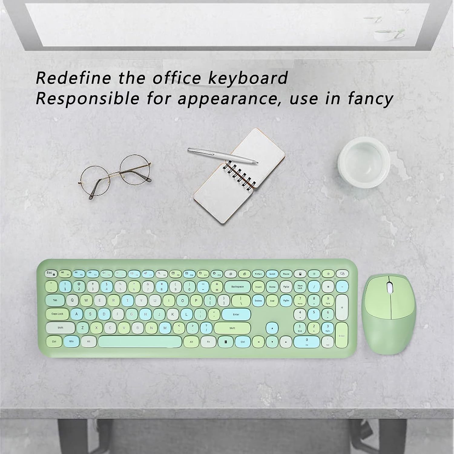 Tastiera Mouse Combo Wireless 2.4G 1200 DPI, Verde - immagine 7