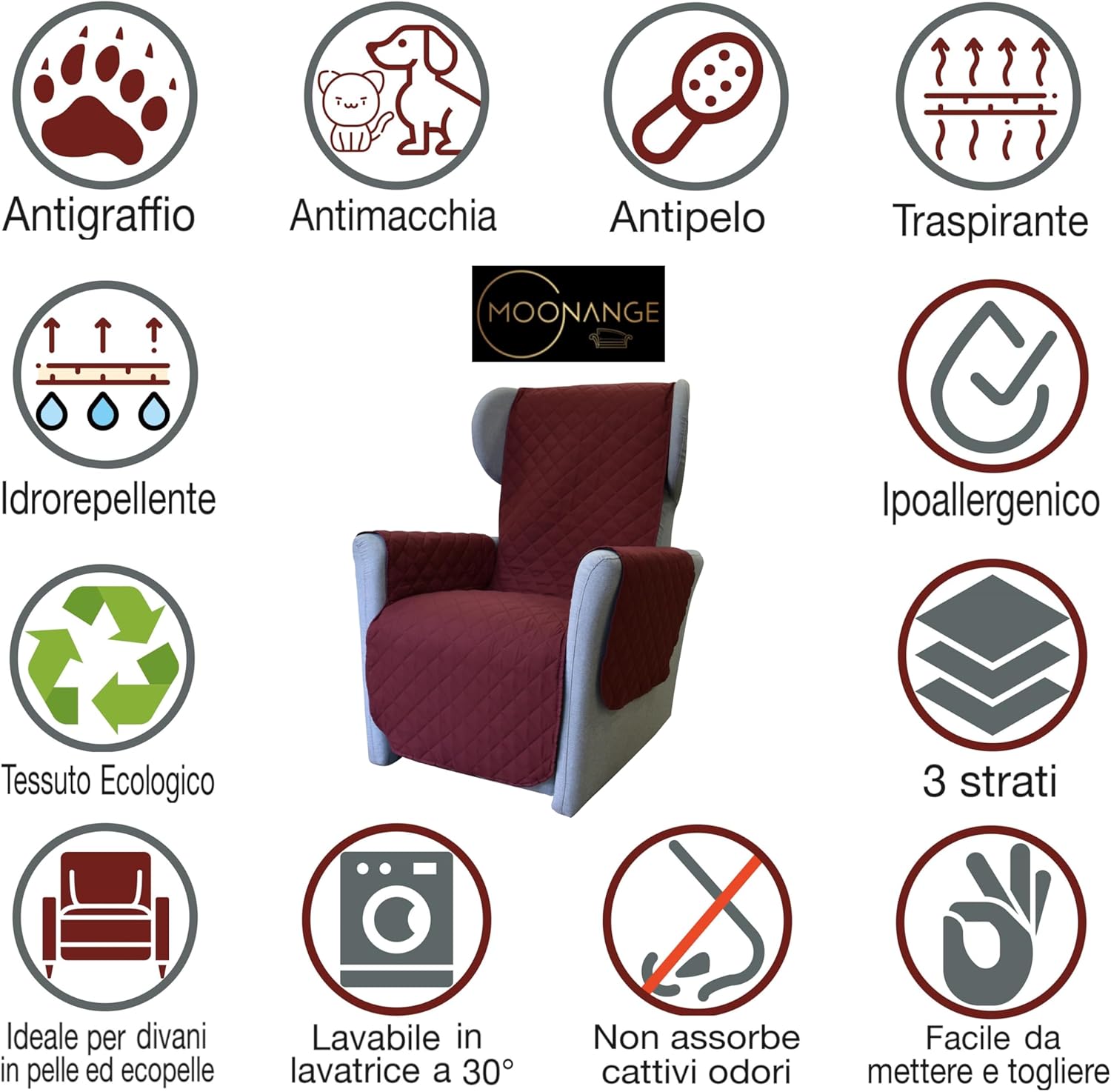 Moonange Copripoltrona 1 Posto con Braccioli - Tortora - immagine 4