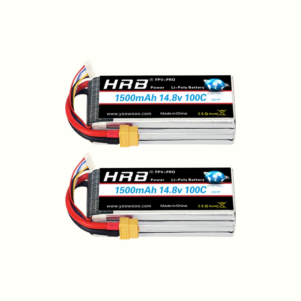 HRB 2PCS Batteria Lipo 4S 14.8V 1500mAh 100C XT60