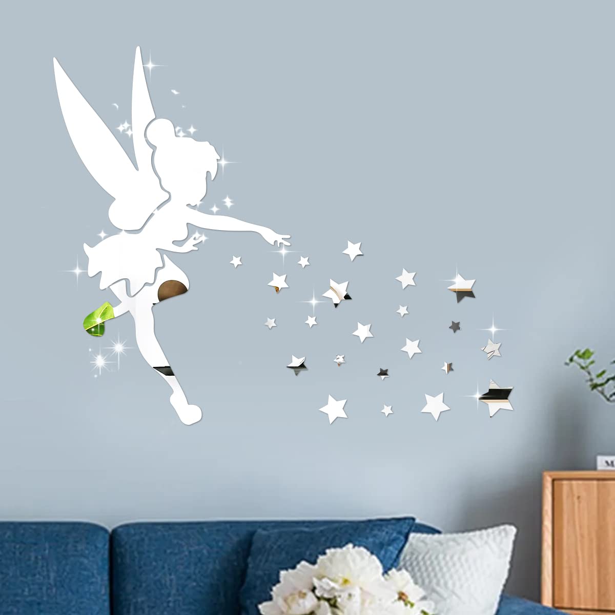 Adesivi Murali a Specchio 3D, Removibile Adesivi da Parete, Fata Ragazza e Stella Adesivi Bagno Decorazioni per DIY Camera da Letto Soggiorno Decalcomanie da Parete