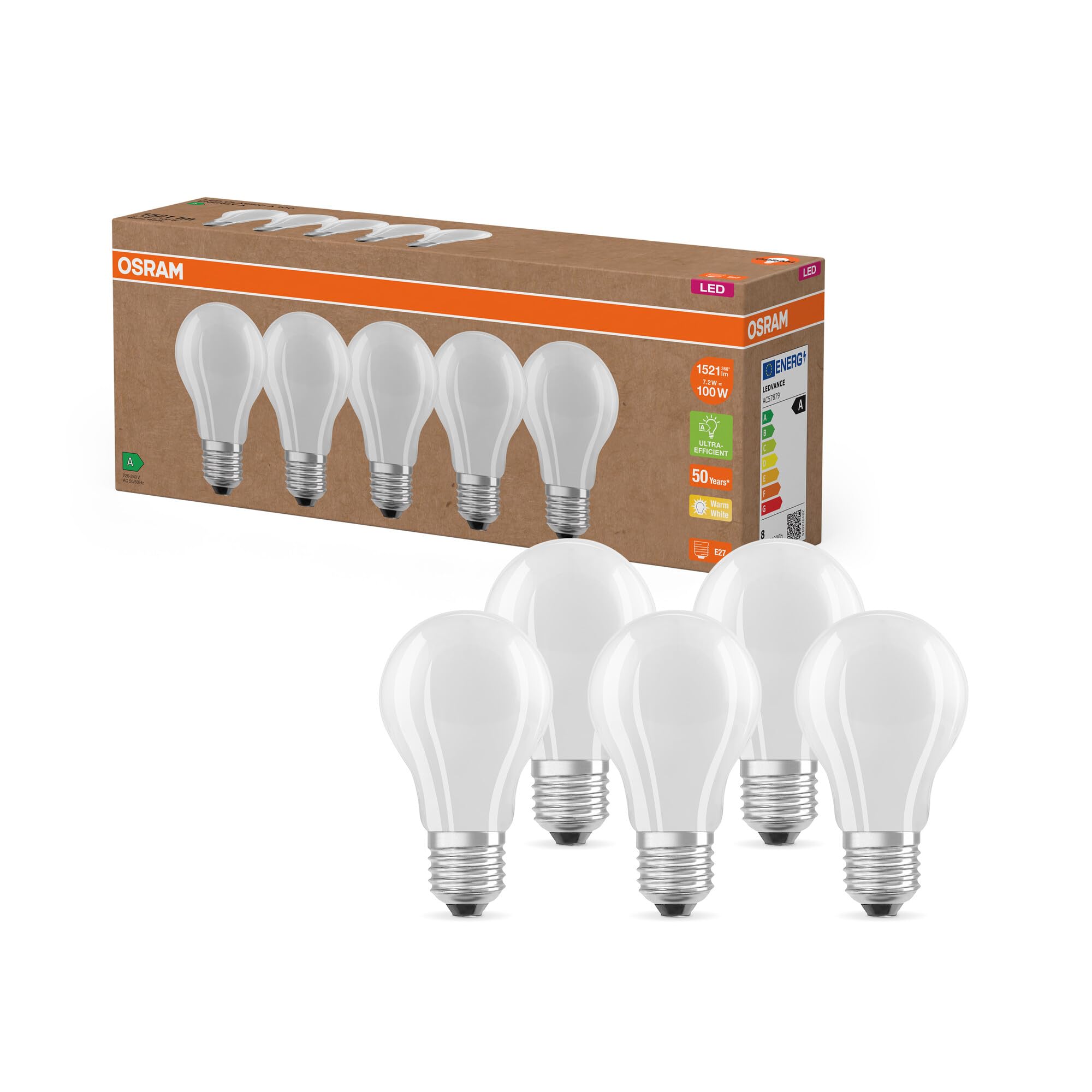 Osram Lampade LED E27 Classe A, 5 Pezzi