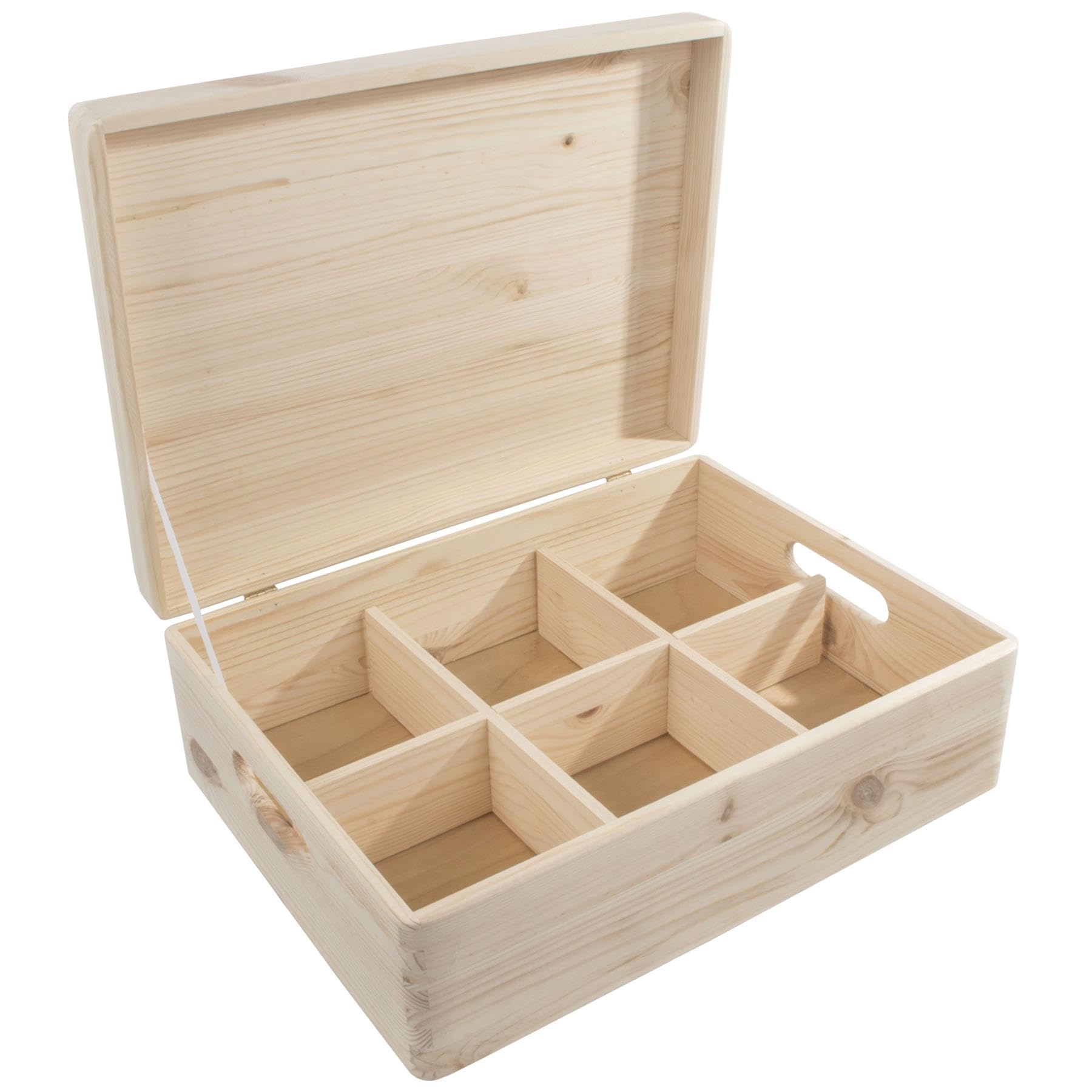 Grande scatola portaoggetti in legno con coperchio e manici, 40 x 30 x 13,5 cm, in legno di pino non verniciato e non trattato, per decoupage, per conservare ricordi e giocattoli