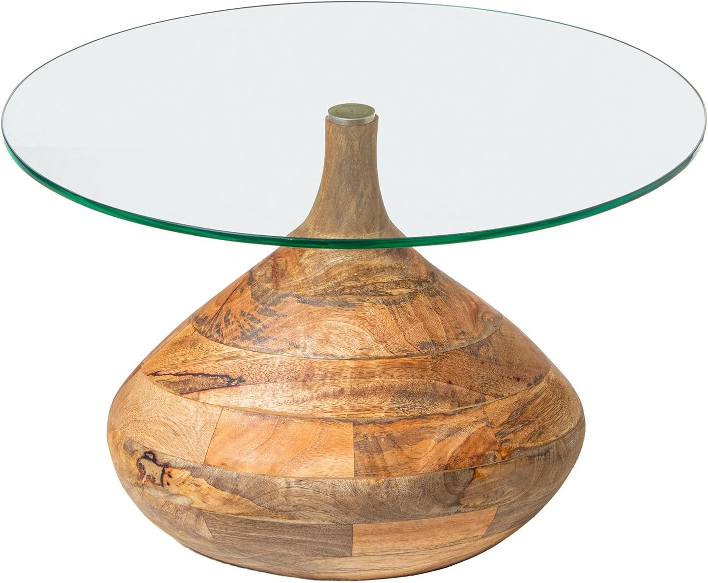 Drw Tavolino Rotondo in Vetro e Legno, Trasparente/Naturale