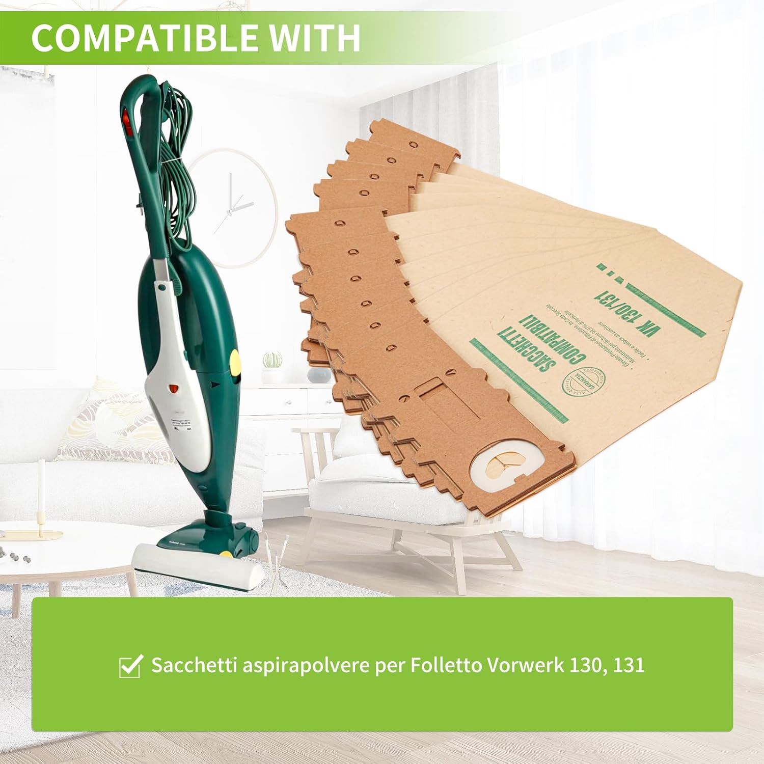 8 Sacchetti per Aspirapolvere vorwerk folletto VK130 VK131 - immagine 2