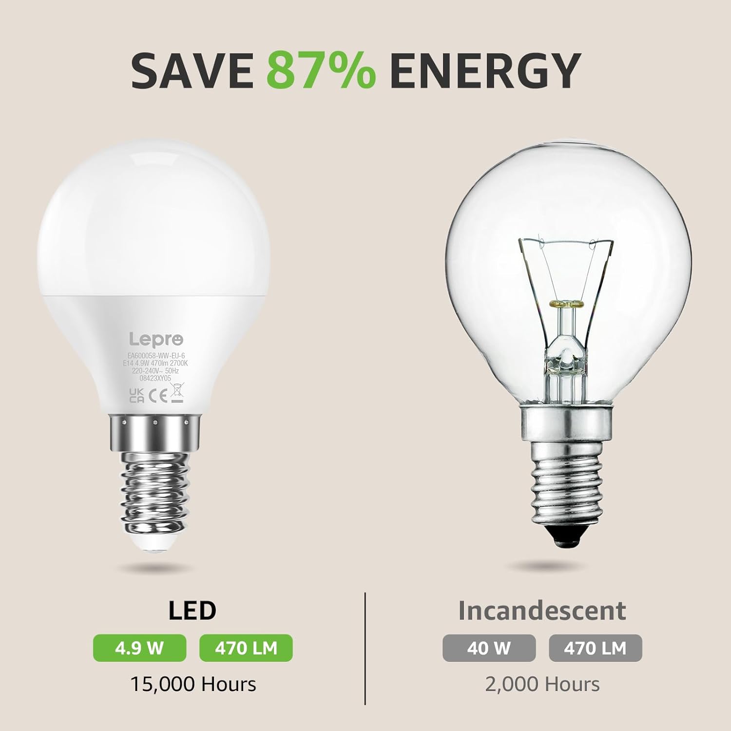 Lepro Lampadine LED E14 Luce Calda 4.9W (40W) - 6 Pezzi - immagine 4