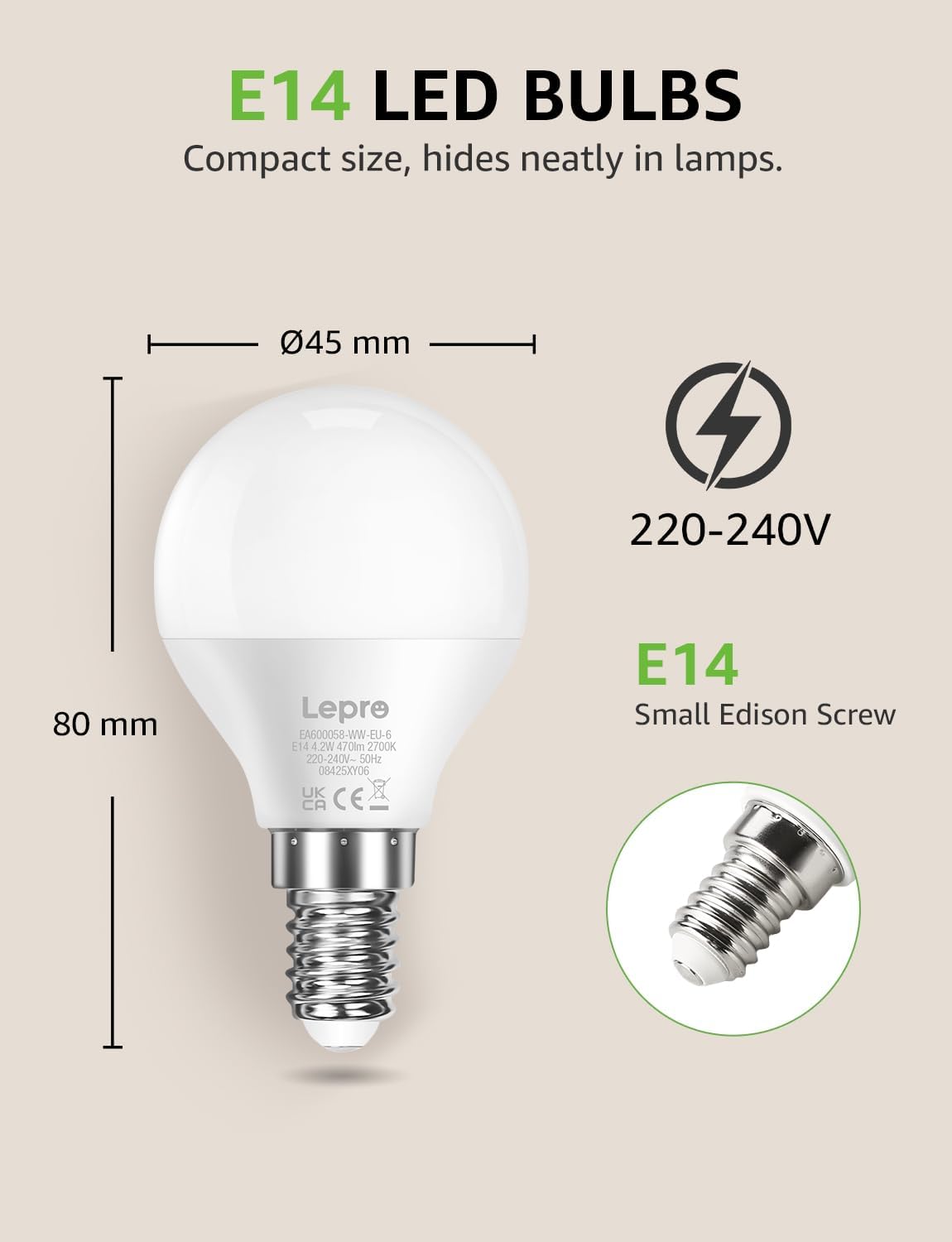 Lepro Lampadine LED E14 Luce Calda 4.9W (40W) - 6 Pezzi - immagine 5