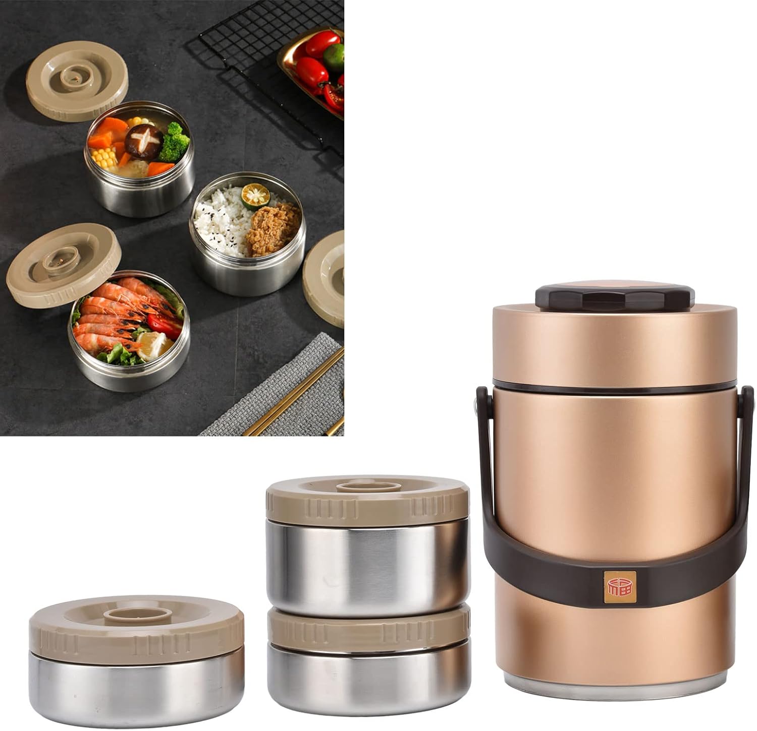 Thermos Contenitore Cibo 2L 3 Strati, Oro - immagine 5