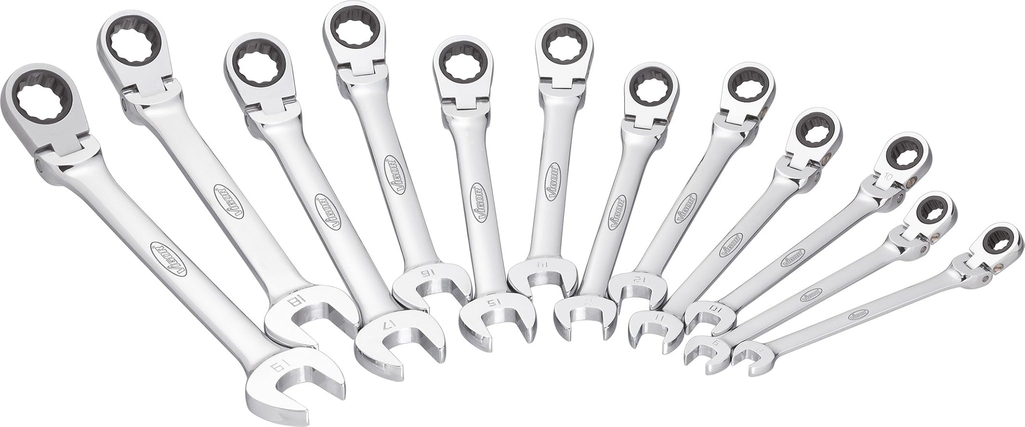 Vigor Set di chiavi combinata a cricchetto con snodo, 12 pezzi, 1 pezzi, V2818