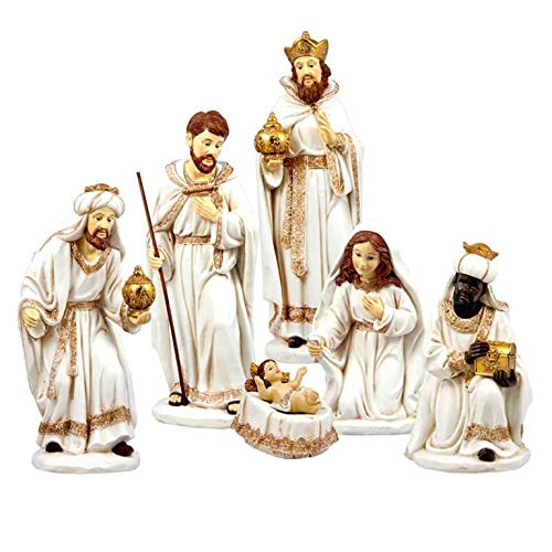 DRW Presepe da 6 pezzi in resina con base da 27 cm