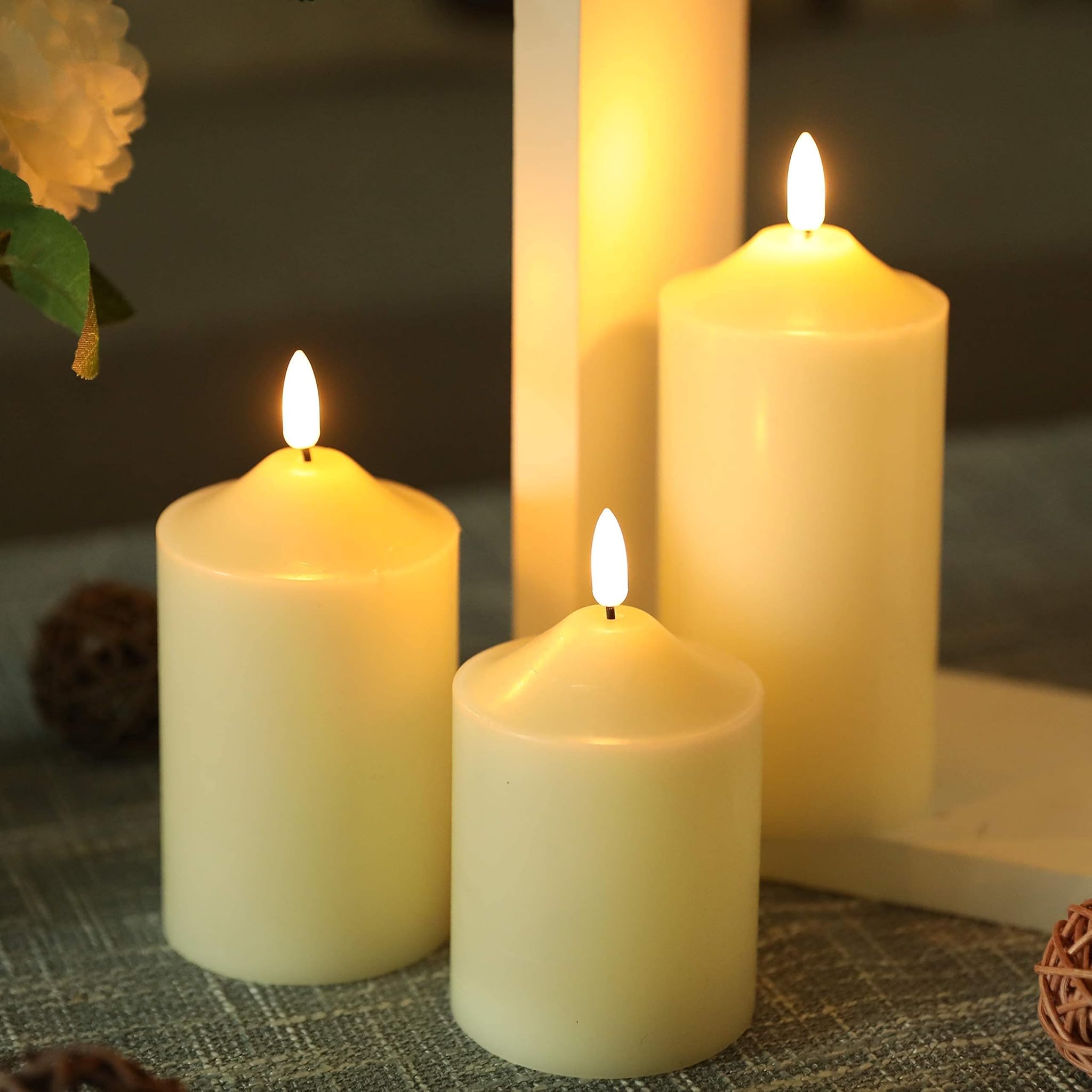 JHY DESIGN Candele senza fiamma in vetro, 3 stoppini, Bianco