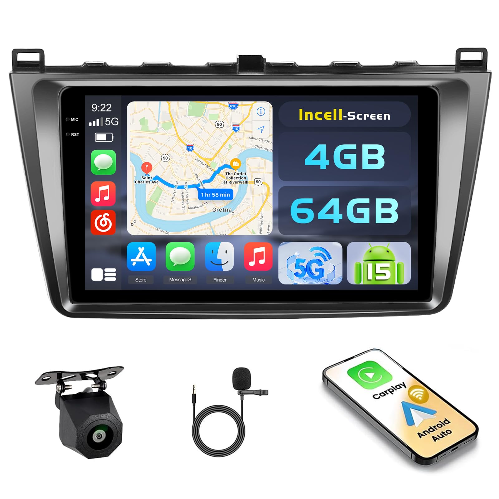 Hikity Android 15 Autoradio 9'' per Mazda 6 2007-2012