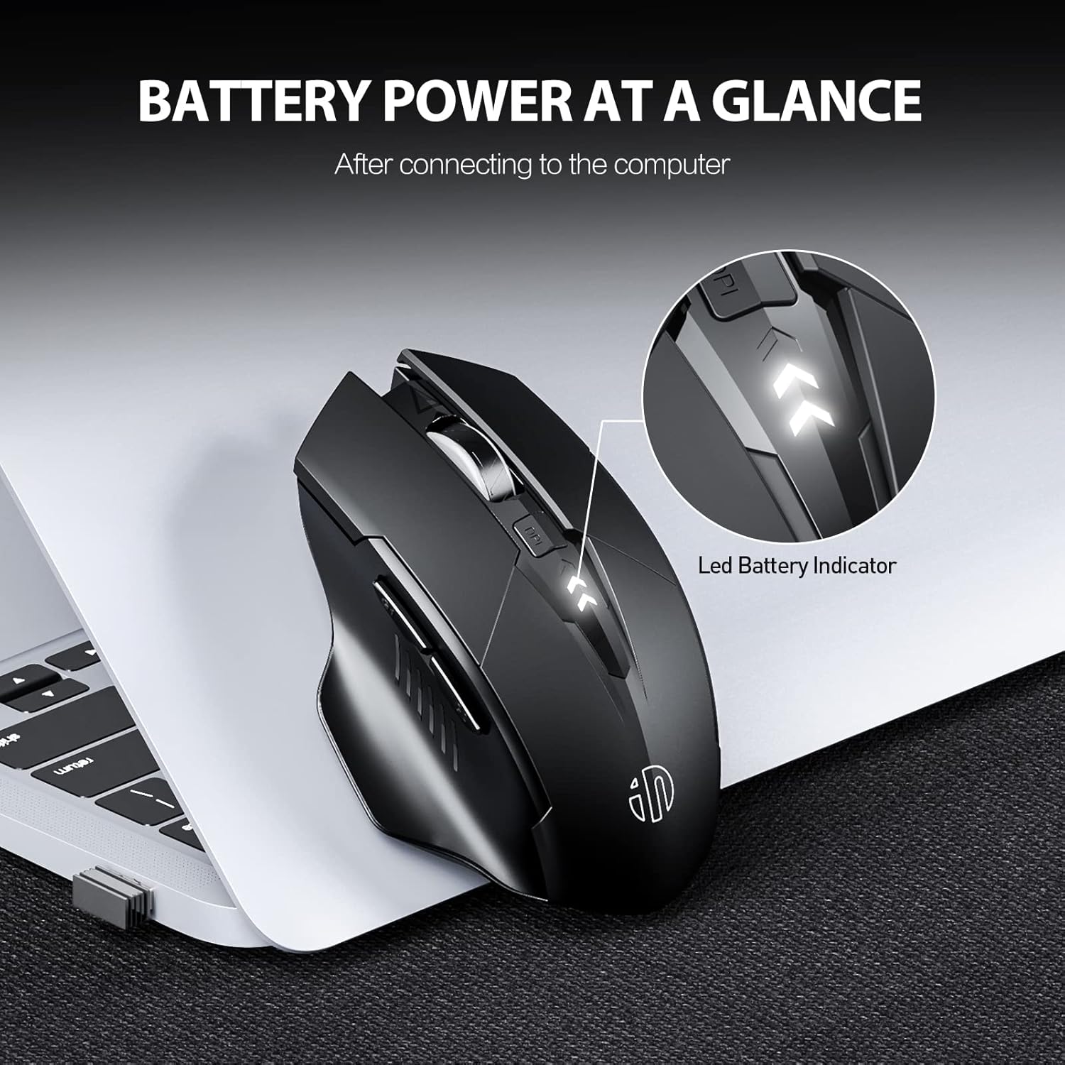 Inphic Mouse Wireless Ergonomico Ricaricabile USB 2.4G - immagine 8