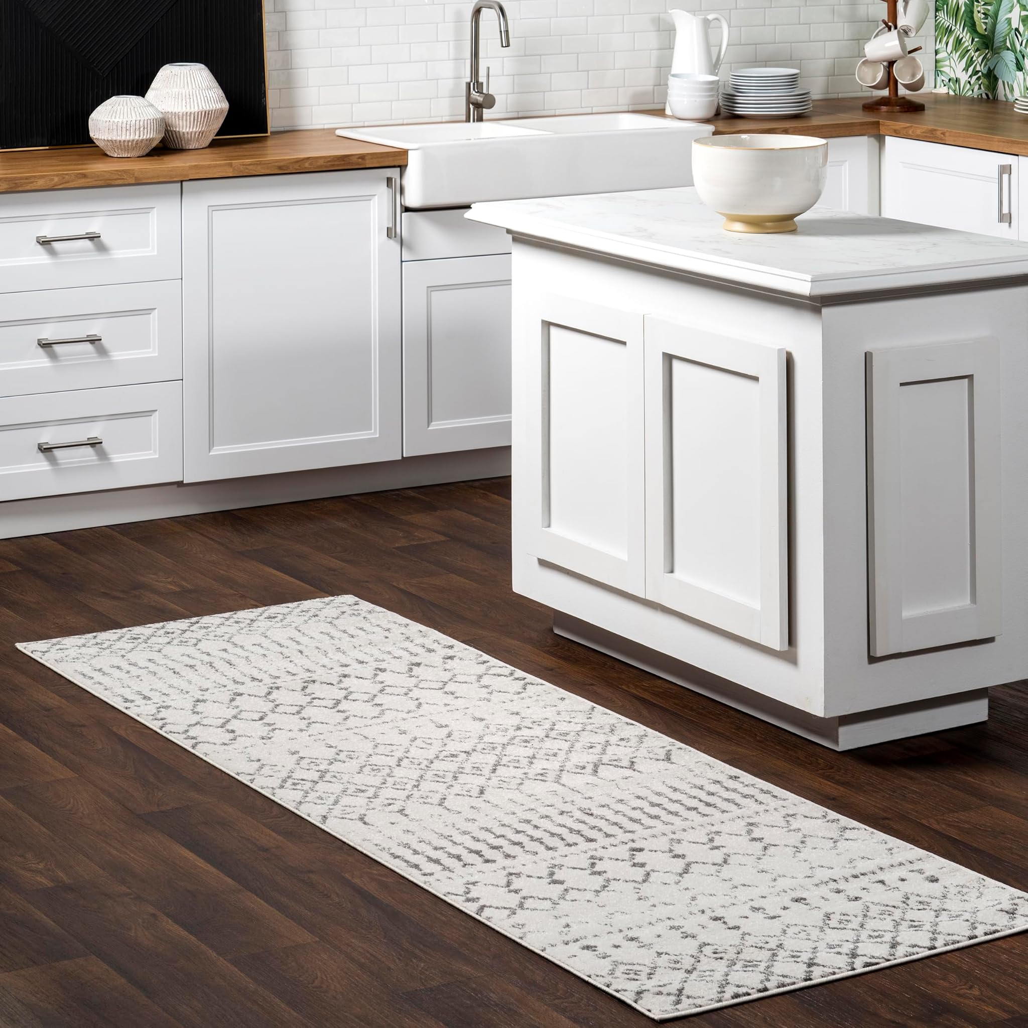 Nuloom Tappeto Marocchino Blythe Area, Grigio/Bianco