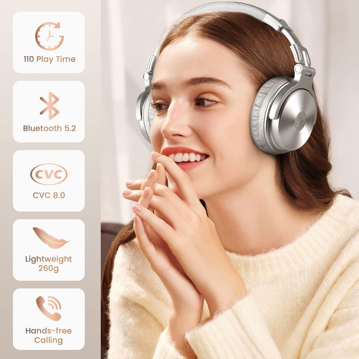 Oneodio Casque Bluetooth Wireless 110h, Argent - immagine 5