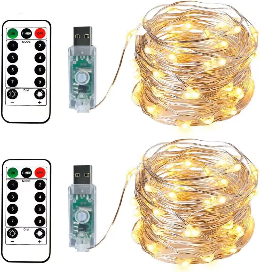 Bxroiu 2x100LEDs Luci a Stringa 10m USB, Bianco Caldo