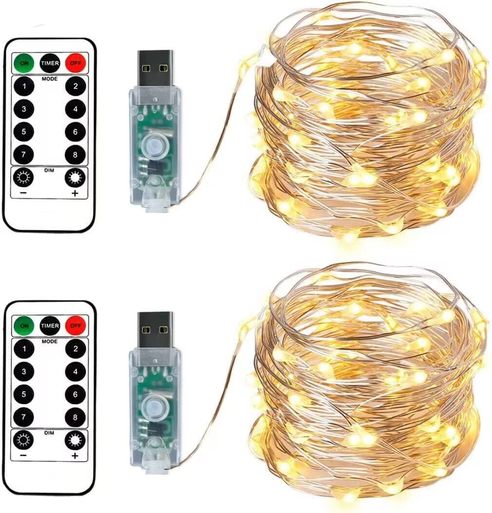 Bxroiu 2x100LEDs Luci a Stringa 10m USB, Bianco Caldo - immagine 1
