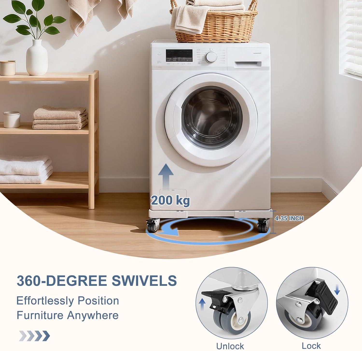 Base per Lavatrice con 4 Ruote Bloccabili, Bianco - immagine 4