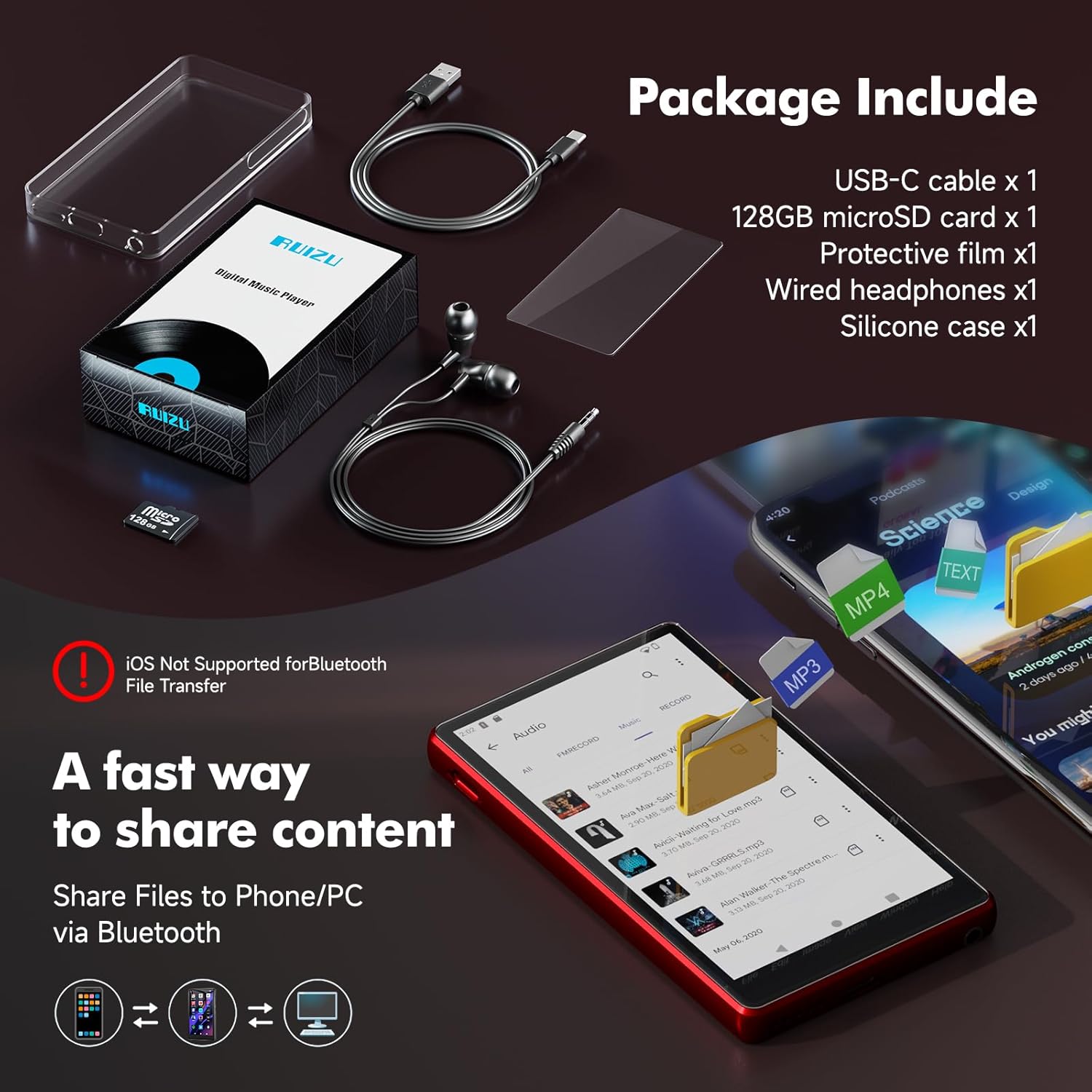 Lettore MP3 163GB con Bluetooth Spotify Touch Screen 4.5" - immagine 7