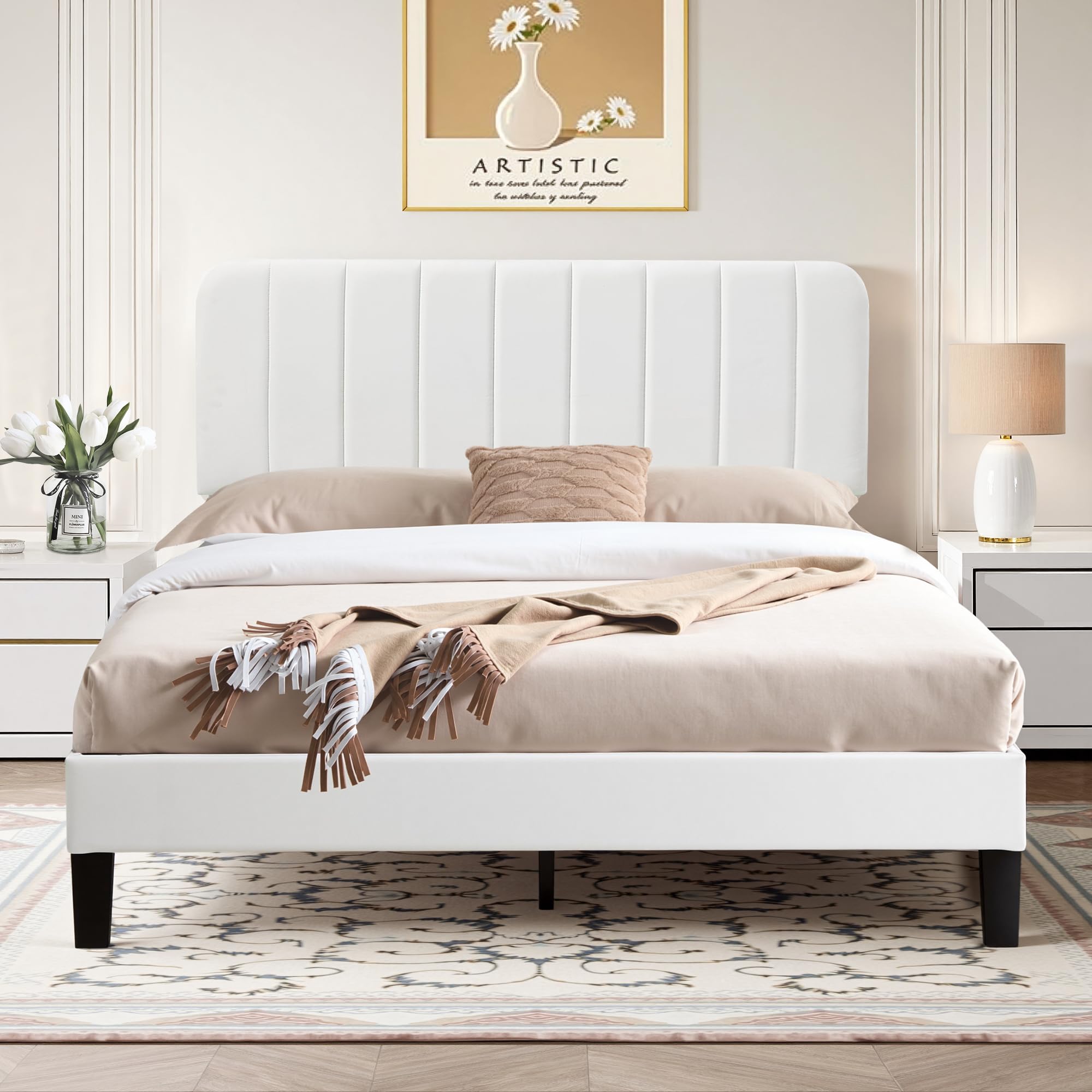 VECELO Letto Matrimoniale Imbottito 140x190 cm, Bianco