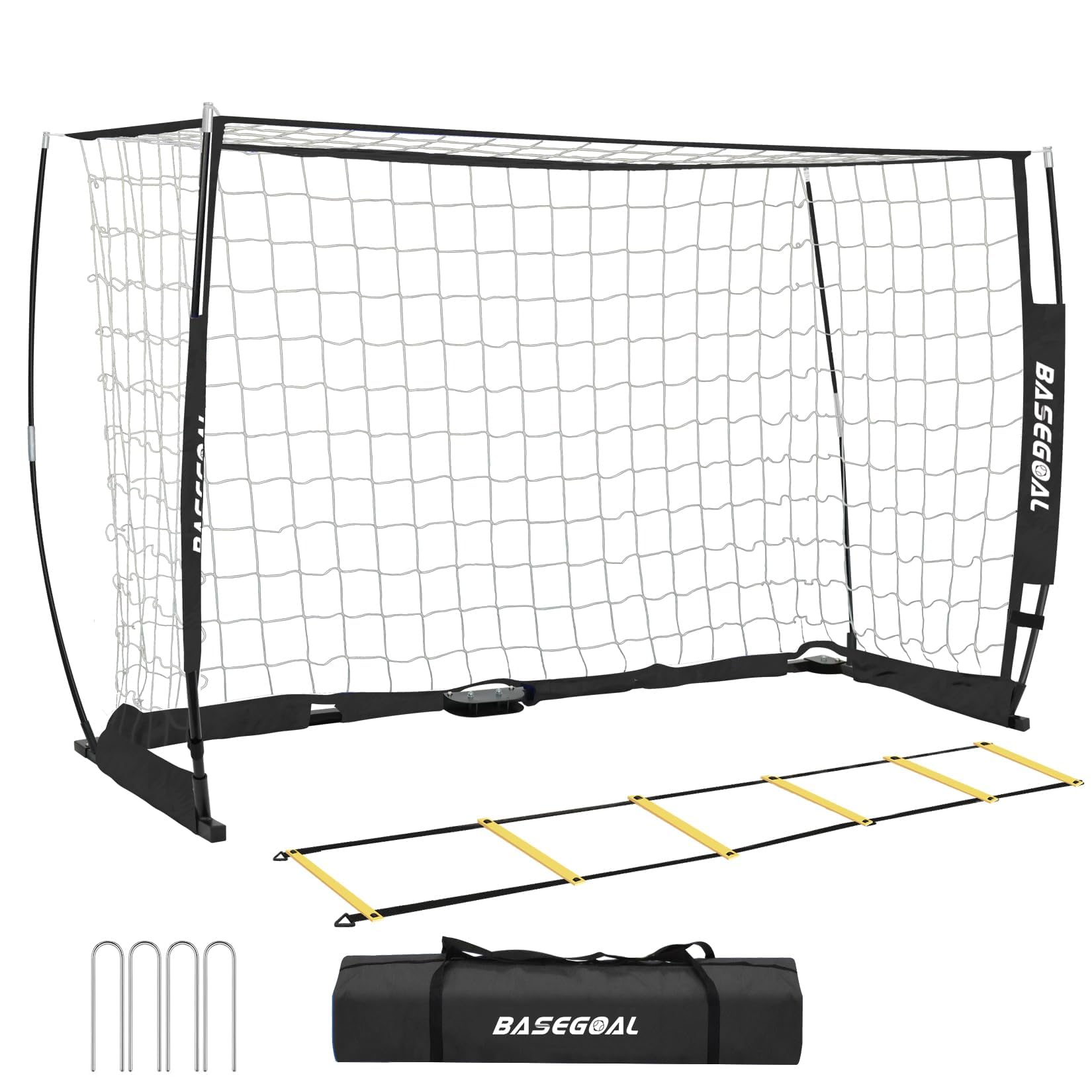 Porta da Calcio Grande Portatile - 180cm x 120cm Porte Calcio per Giardino, Include Borsa, Scala di Agilità, Asta in Fibra di Vetro, Rete da Calcio Portatile per Allenamento Giovanile