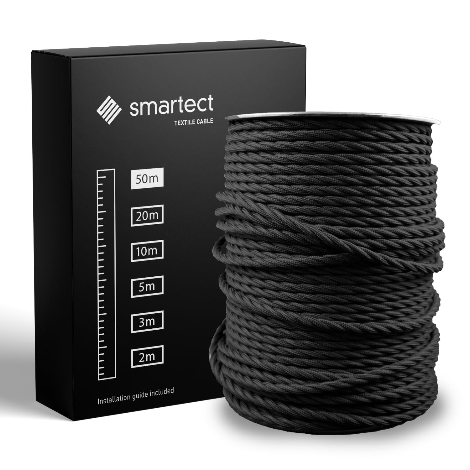 Smartect Cavo Elettrico Tessile Intrecciato Nero 50m - immagine 1