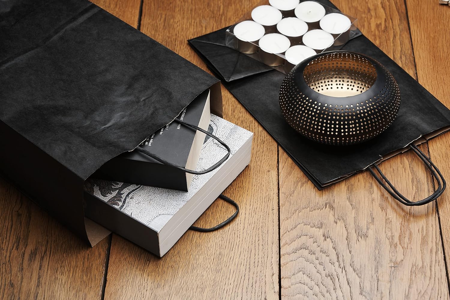 Set 50 Sacchetti Carta Kraft Neri con Manici - immagine 6