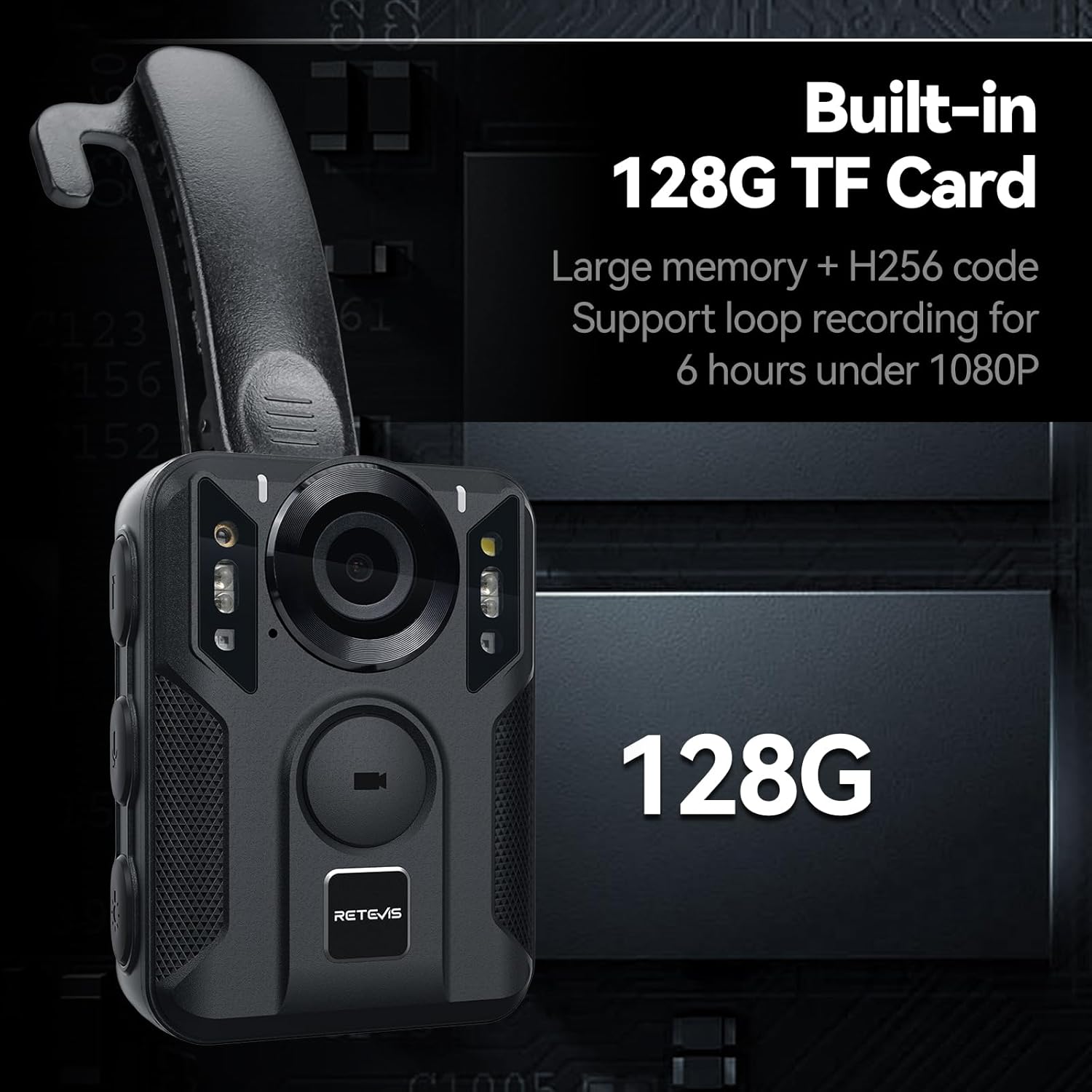 Retevis RT79 Body Camera 128G con GPS, Nero - immagine 2