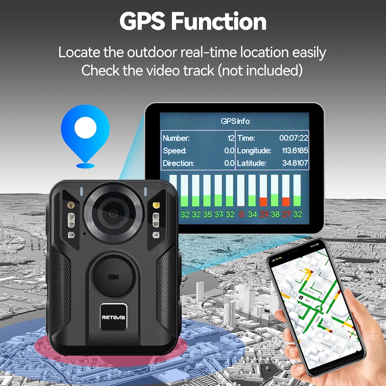 Retevis RT79 Body Camera 128G con GPS, Nero - immagine 8