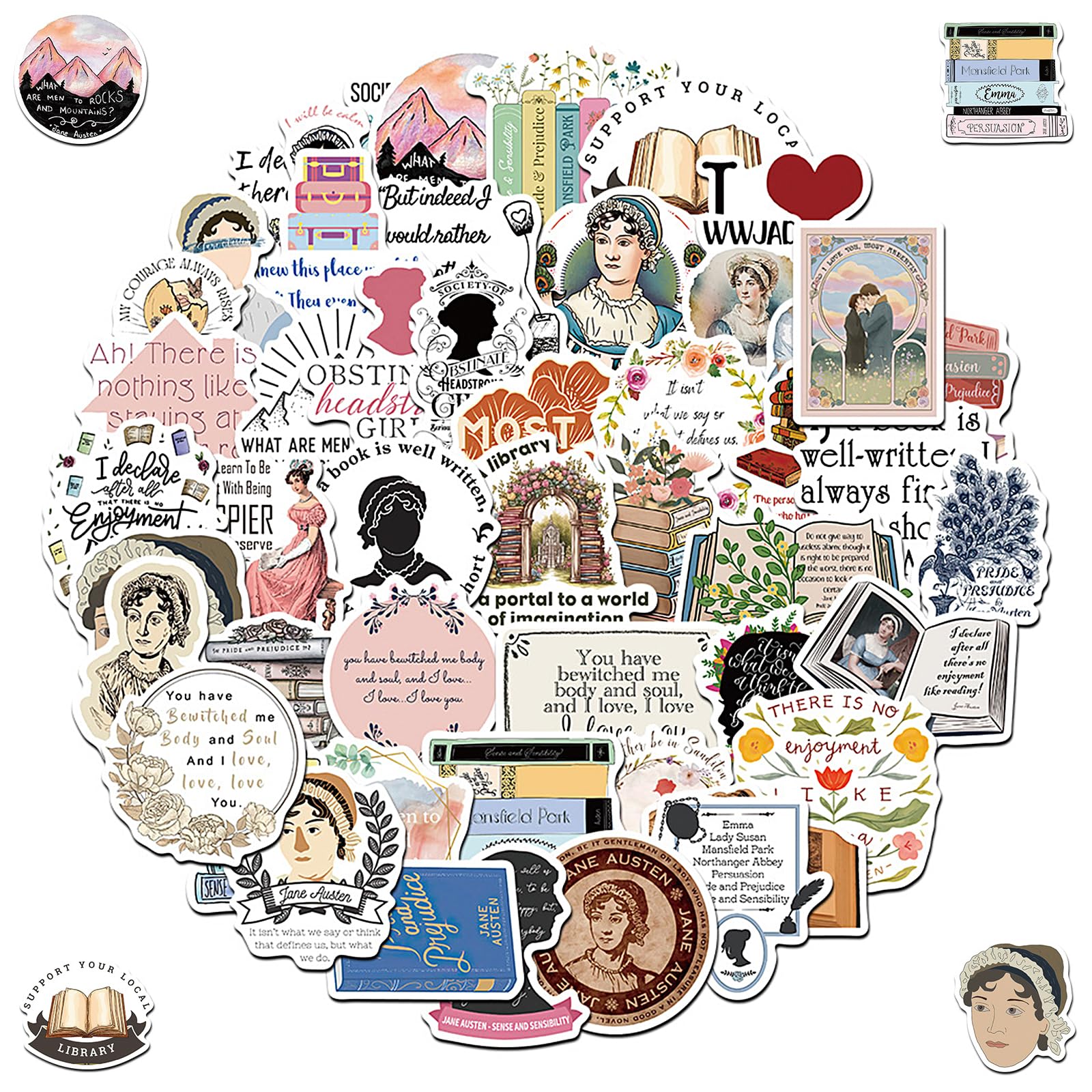 Jane Austen Adesivi Vintage (2x50 Pezzi)