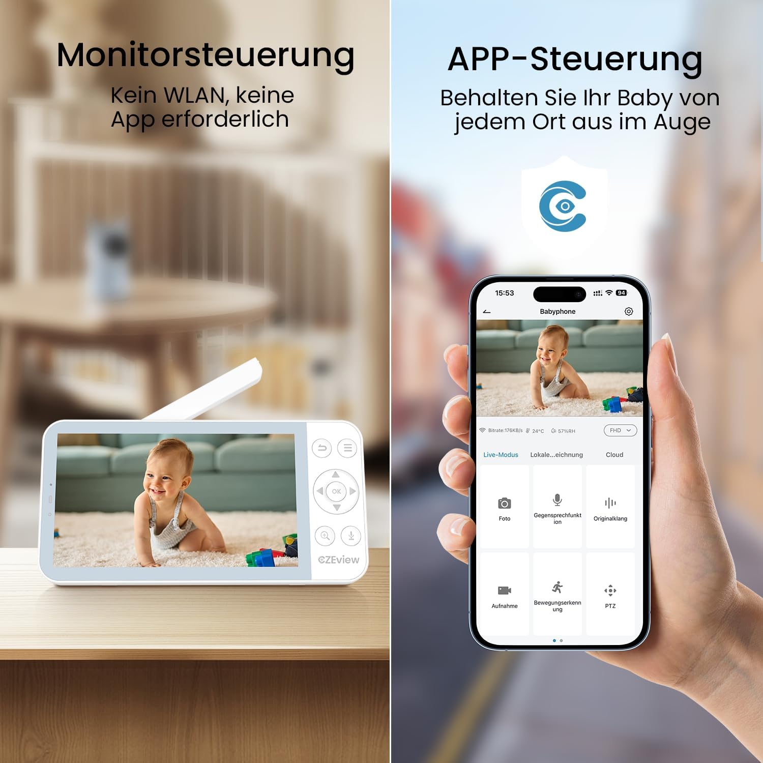 Czeview BM6 Babyphone con Fotocamera 2K & 4X, 5,5" HD - immagine 6