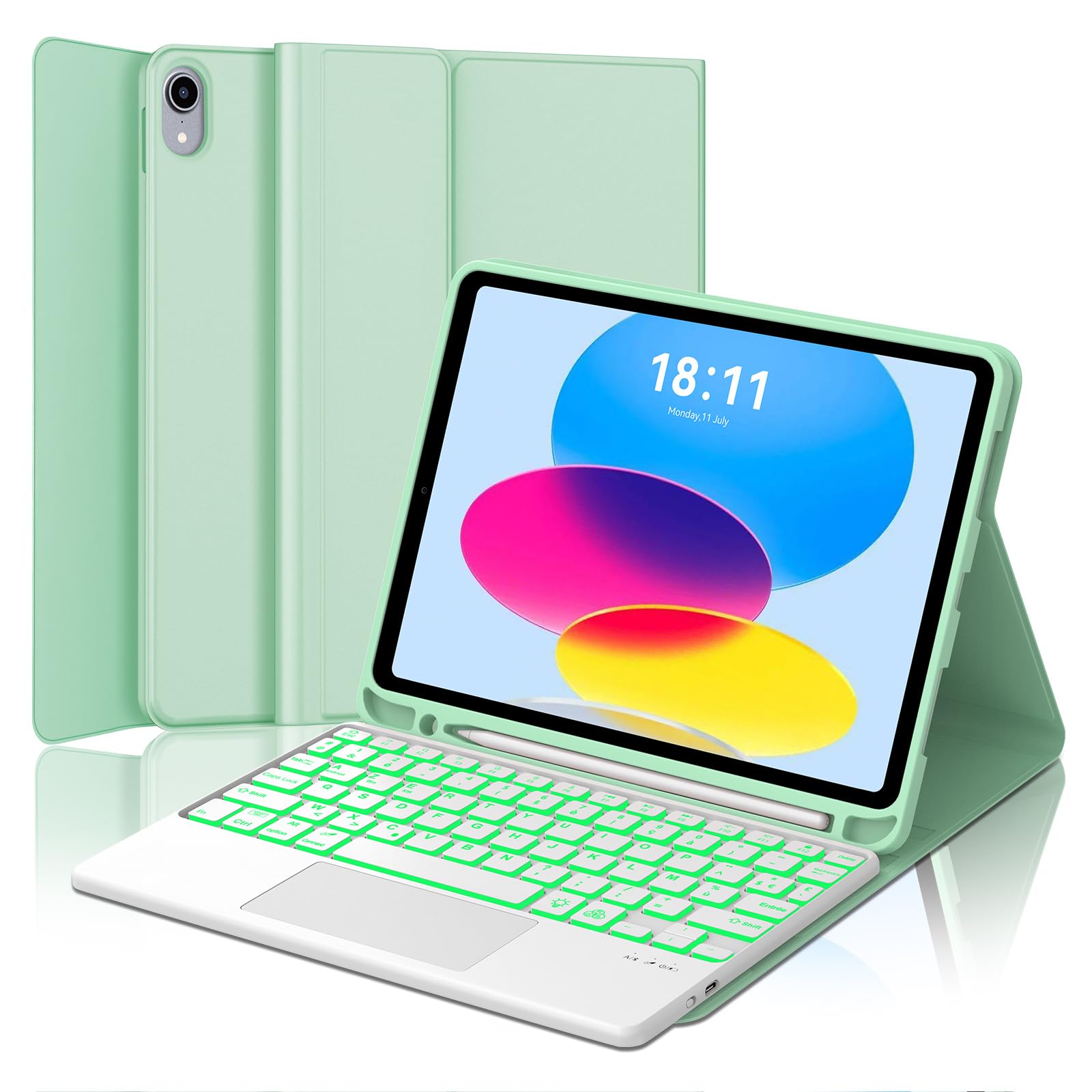 JADEMALL Tastiera con Trackpad per iPad 10 Generazione 10.9"/11 Generazione A16 2025 11", Italiano QWERTY Tastiera Retroilluminata Bluetooth con Touchpad per iPad 10/11 Generazione, Verde chiaro