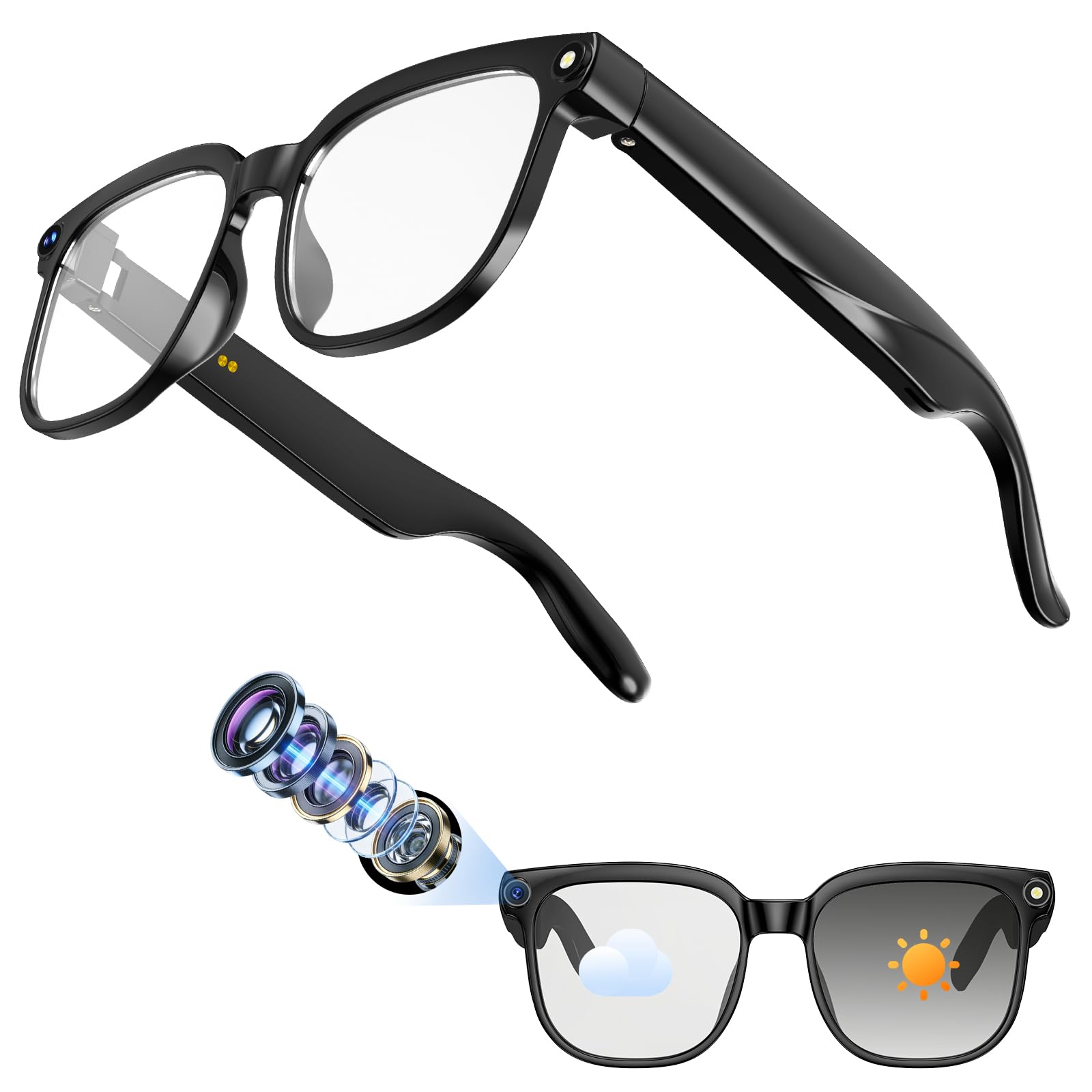 Hwagol Occhiali Smart con Fotocamera 8MP AI