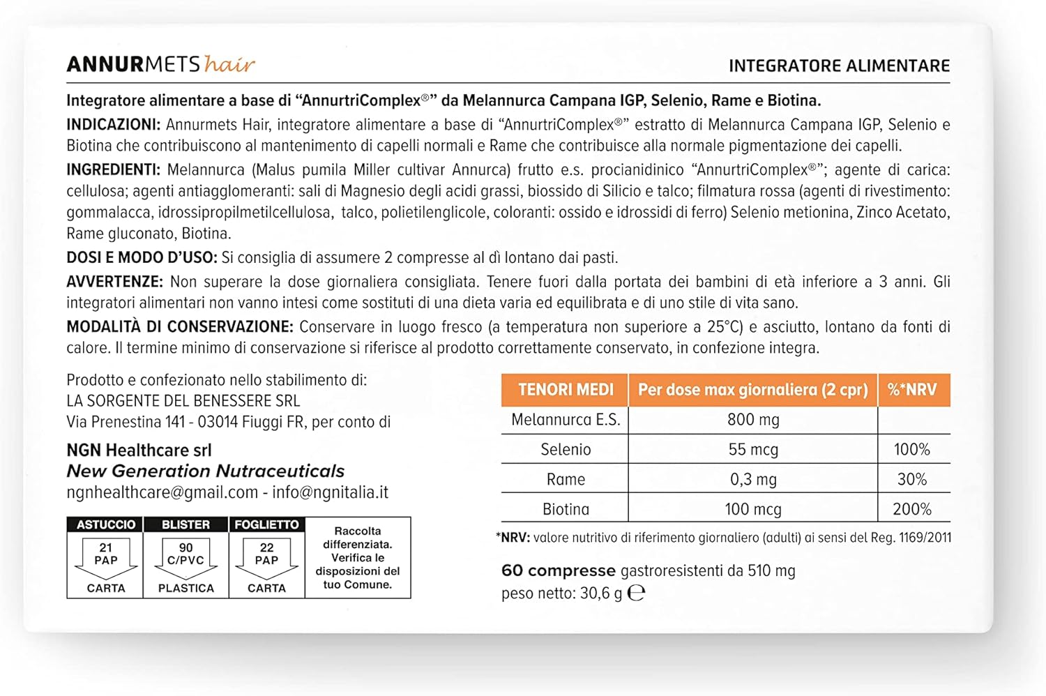 NGN HEALTHCARE-NEW GEN.NUT.Srl Annurmets Hair Compresse - immagine 2