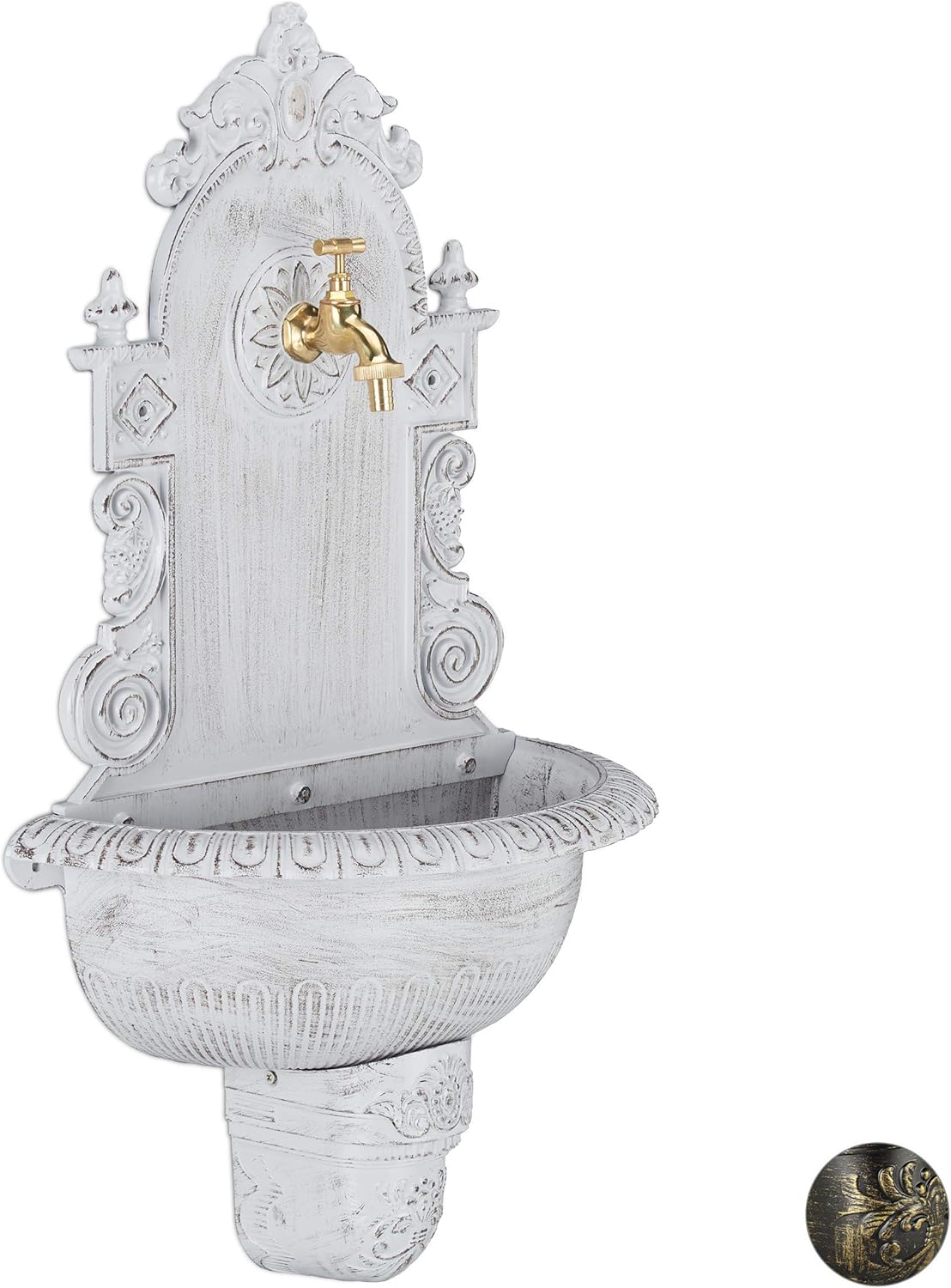 Relaxdays Fontana XL Antica a Parete, Bianca - immagine 1