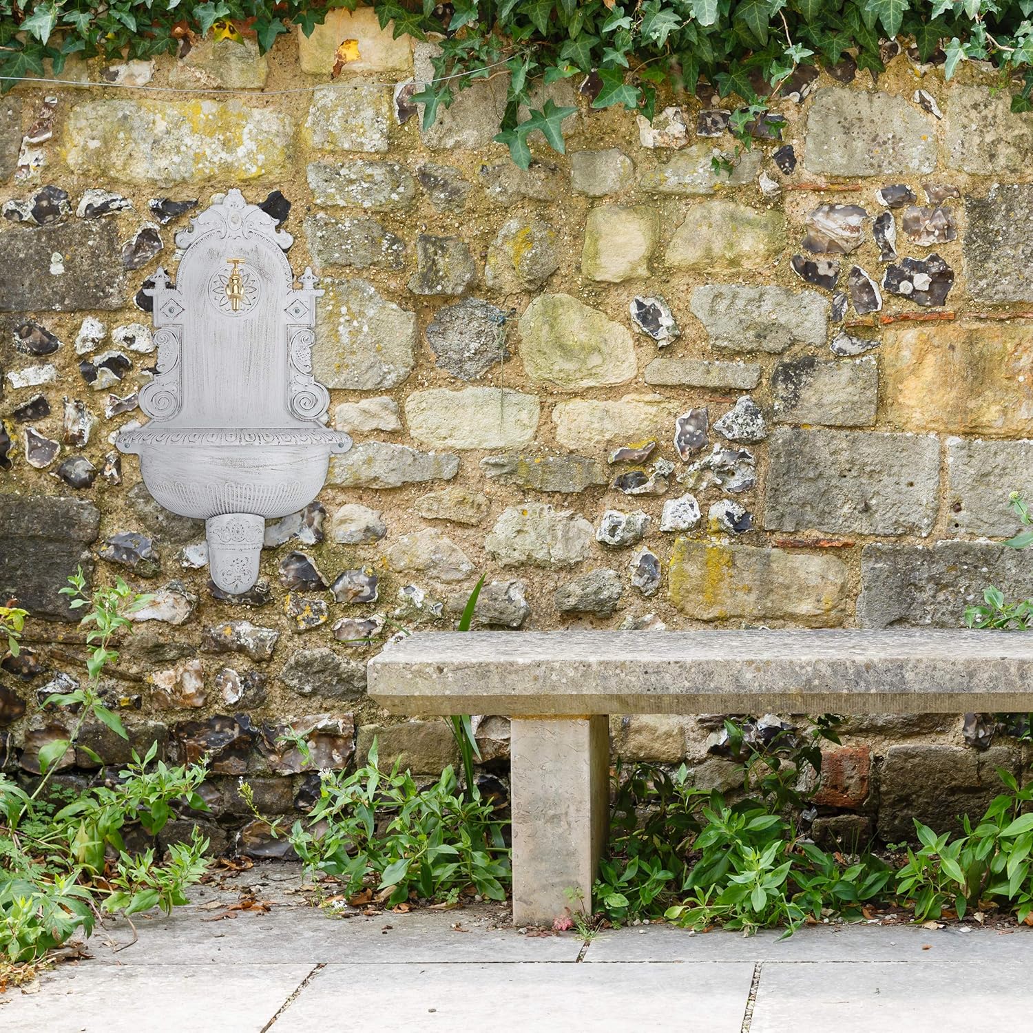 Relaxdays Fontana XL Antica a Parete, Bianca - immagine 5