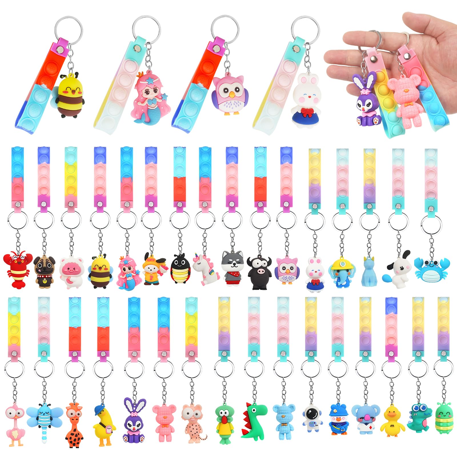 32 Pezzi Portachiavi Animale con Pop it Fidget Toys