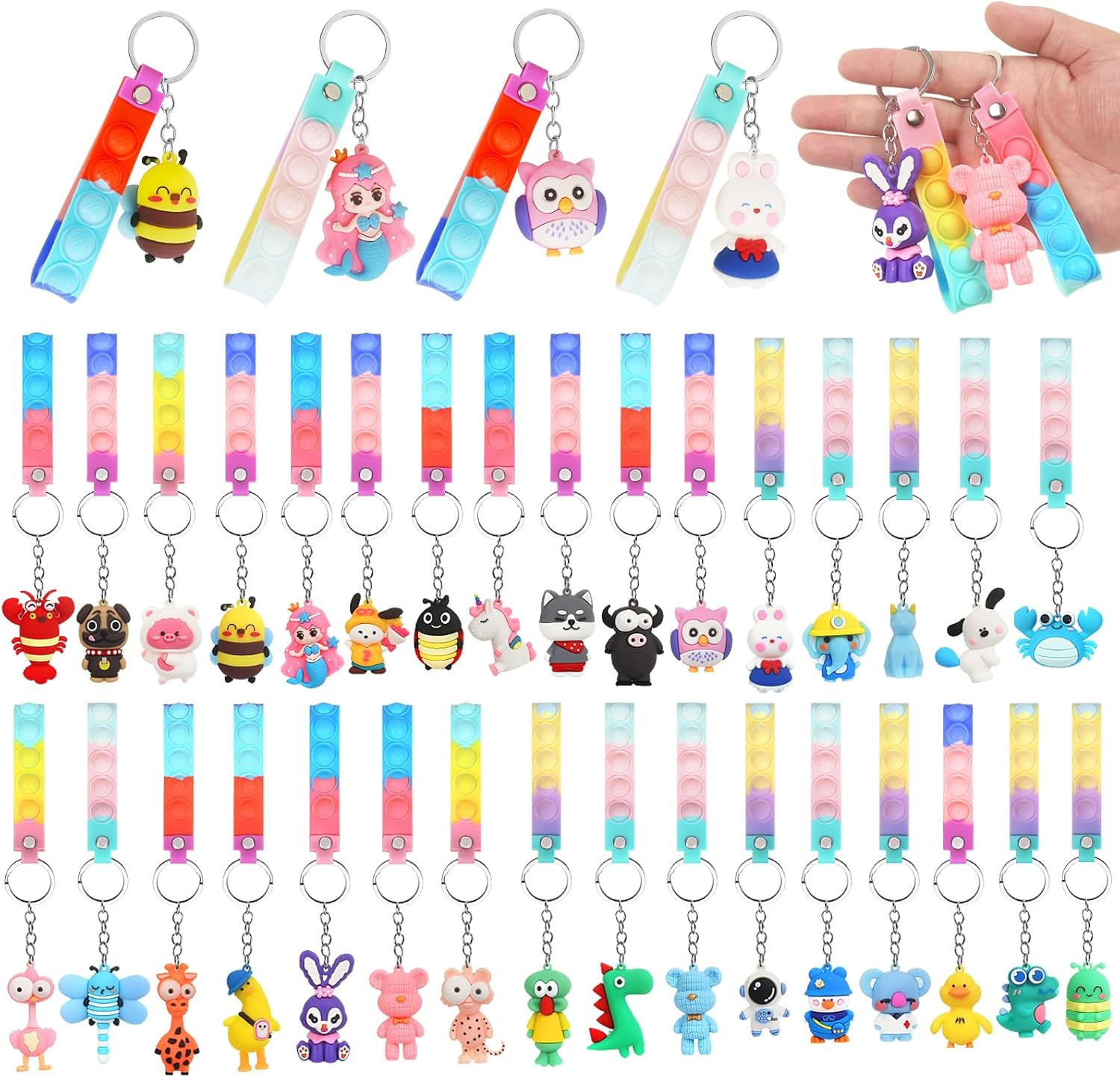 32 Pezzi Portachiavi Animale con Pop it Fidget Toys - immagine 1