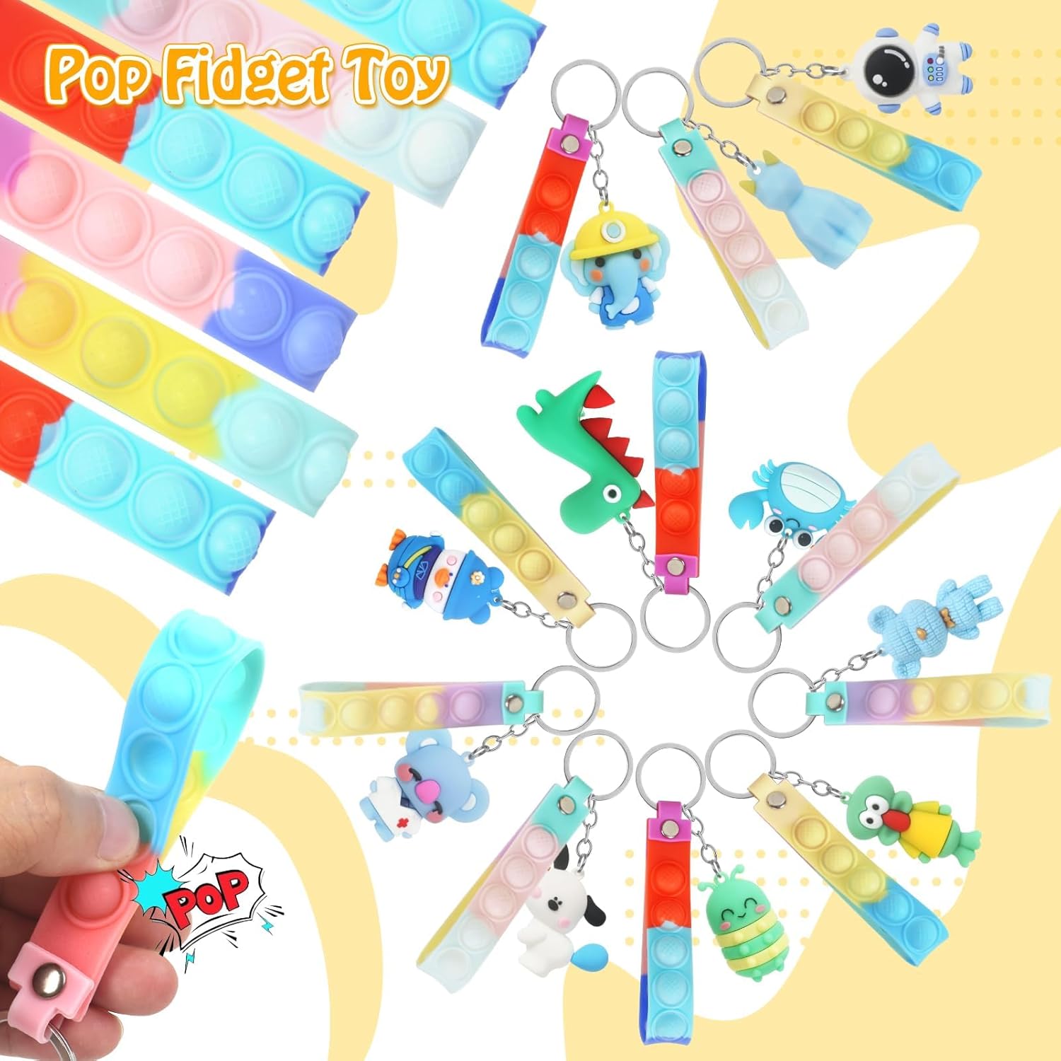 32 Pezzi Portachiavi Animale con Pop it Fidget Toys - immagine 5