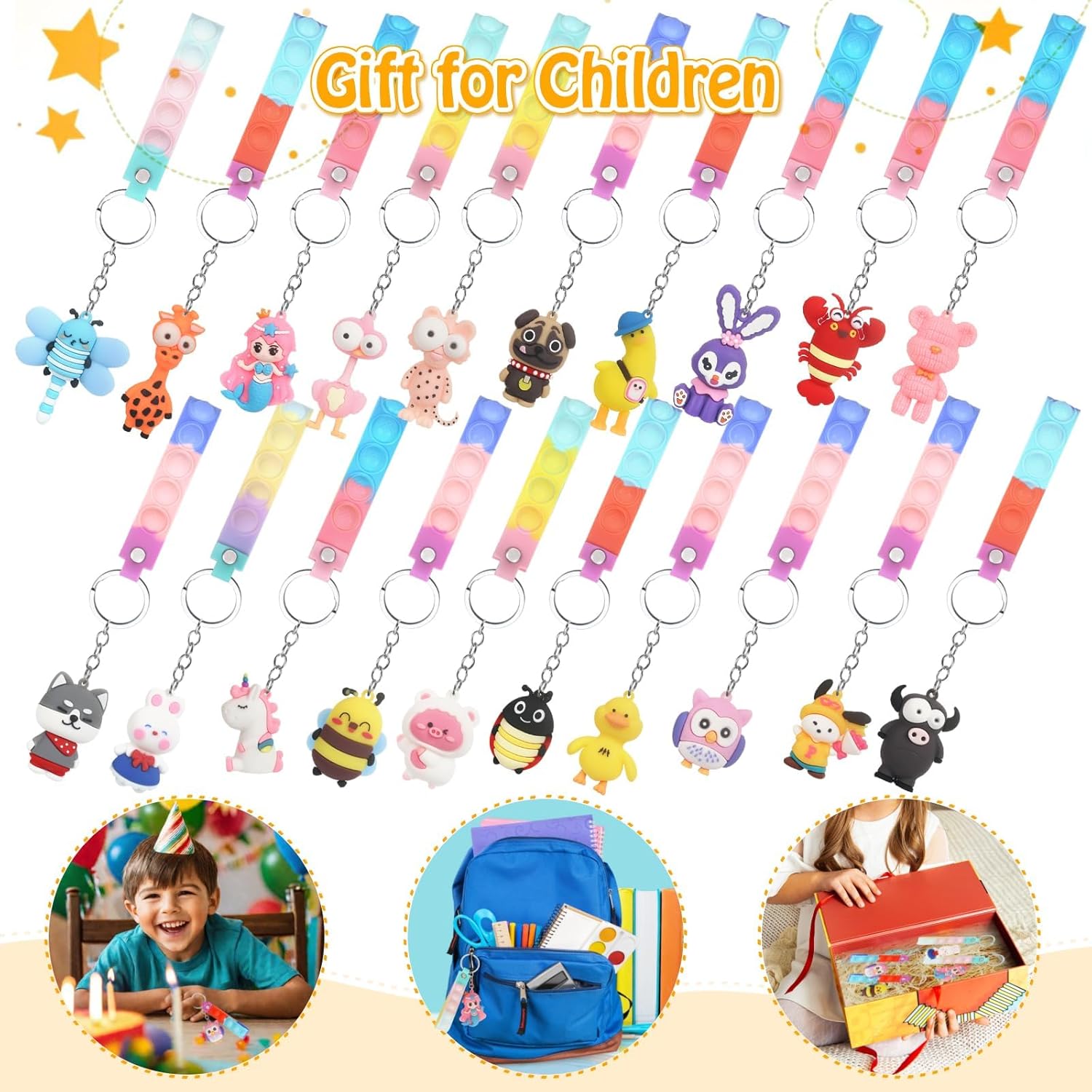 32 Pezzi Portachiavi Animale con Pop it Fidget Toys - immagine 7