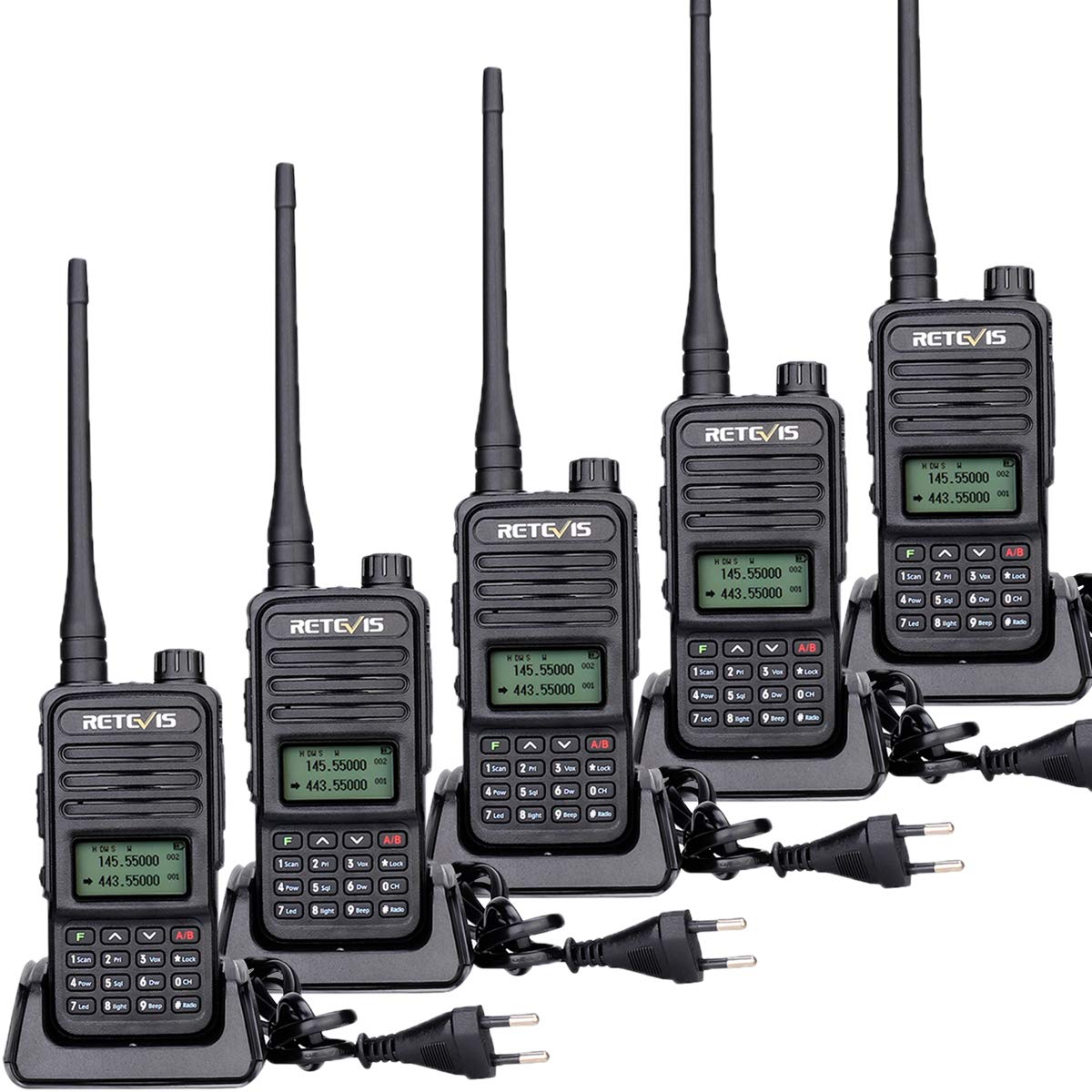 Retevis RT85 Walkie Talkie Professionali Doppia Banda, Nero (5Pz)