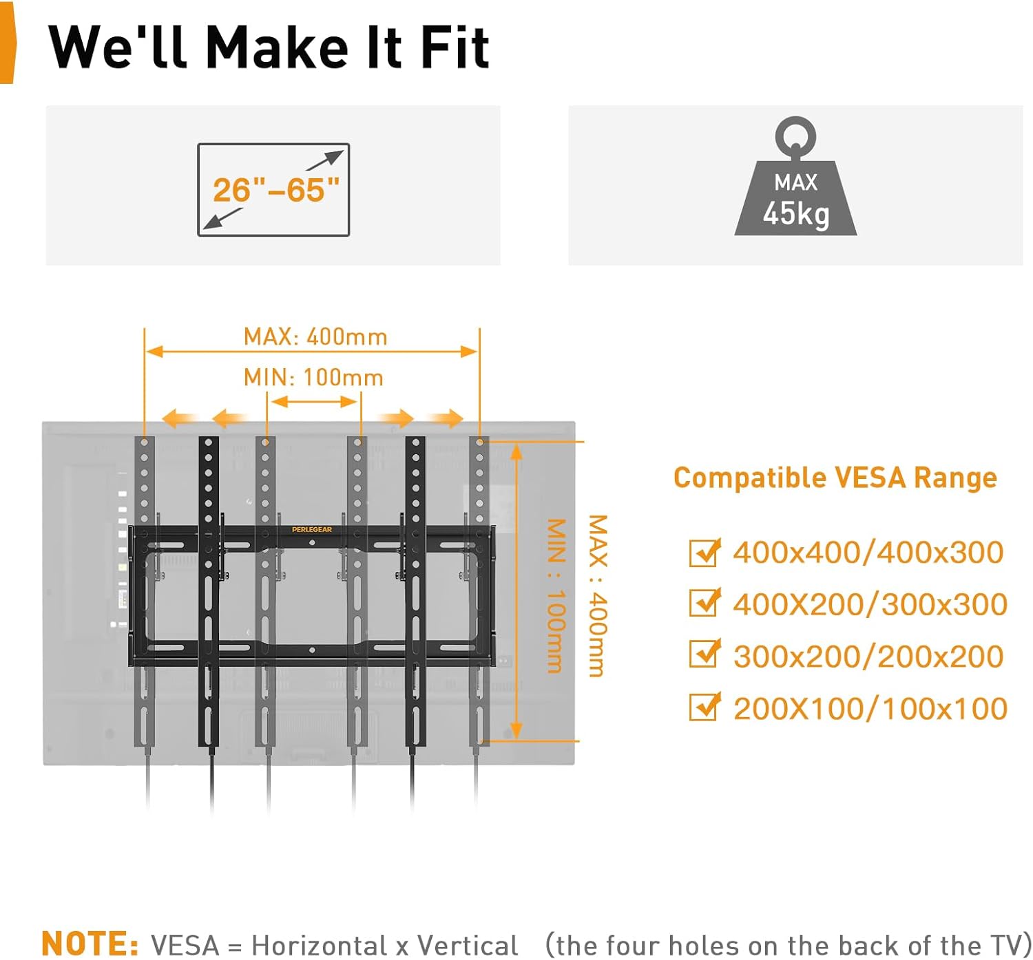 Perlegear Supporto TV Parete Inclinabile 26"-65" - immagine 3