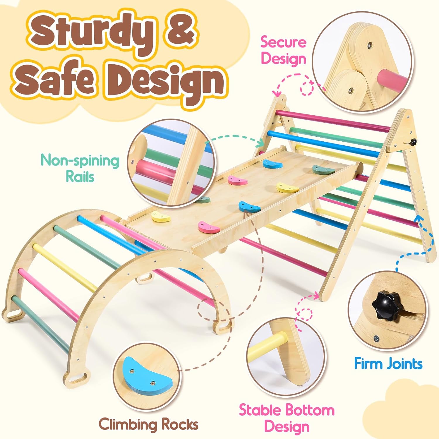 Struttura Arrampicata in Legno per Bambini - Arcobaleno - immagine 2