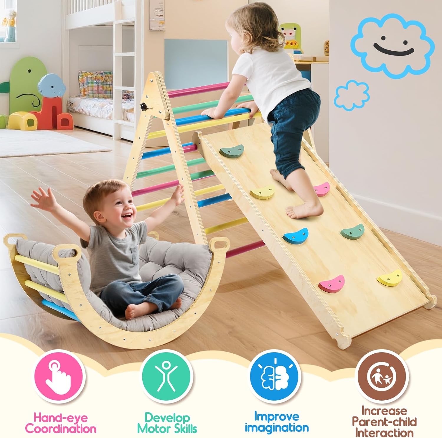 Struttura Arrampicata in Legno per Bambini - Arcobaleno - immagine 3