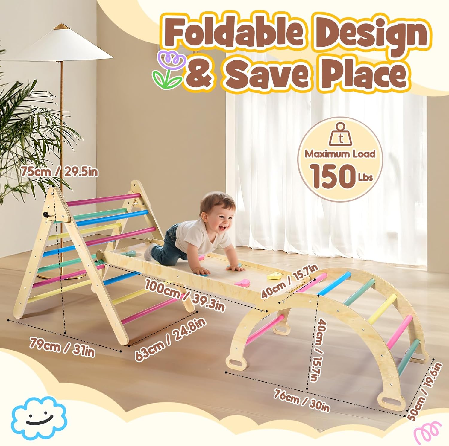 Struttura Arrampicata in Legno per Bambini - Arcobaleno - immagine 5