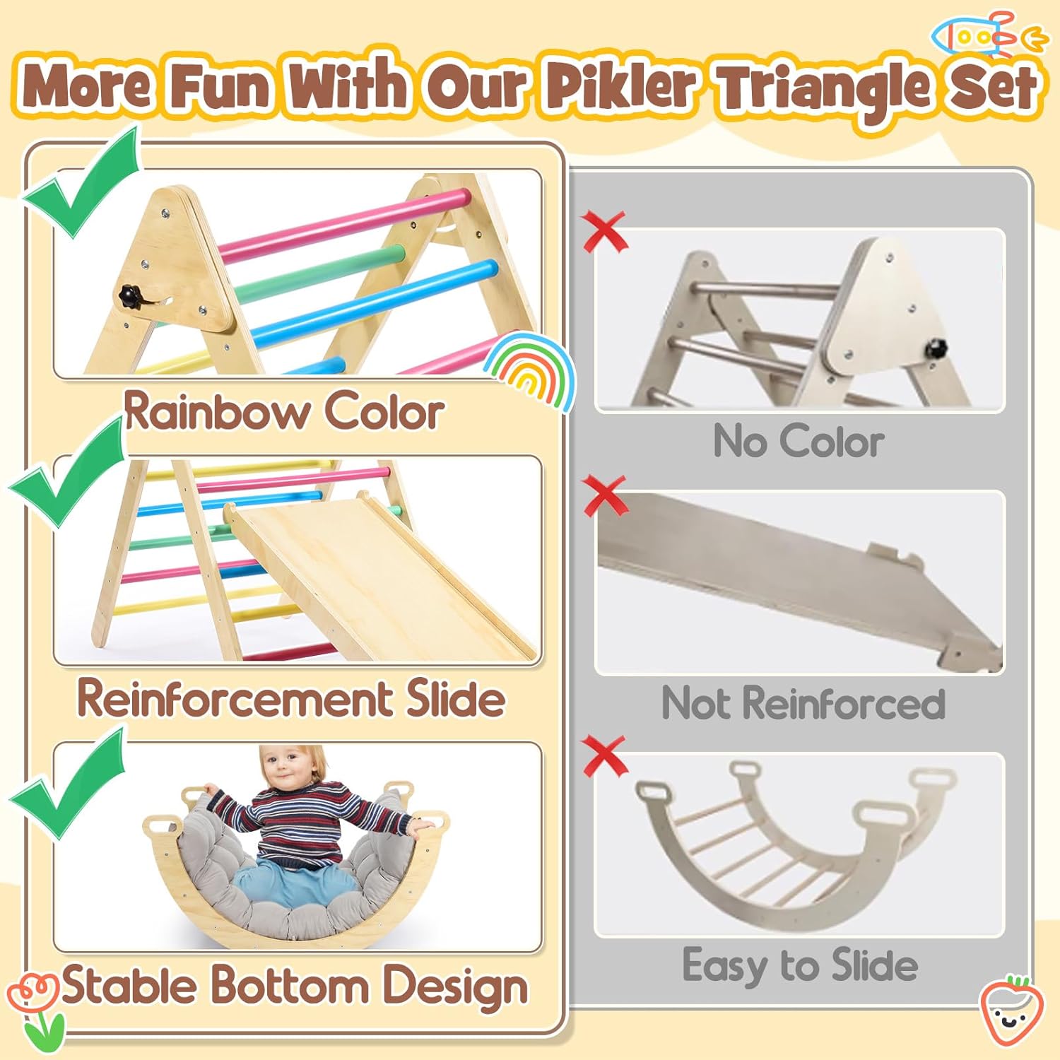 Struttura Arrampicata in Legno per Bambini - Arcobaleno - immagine 6