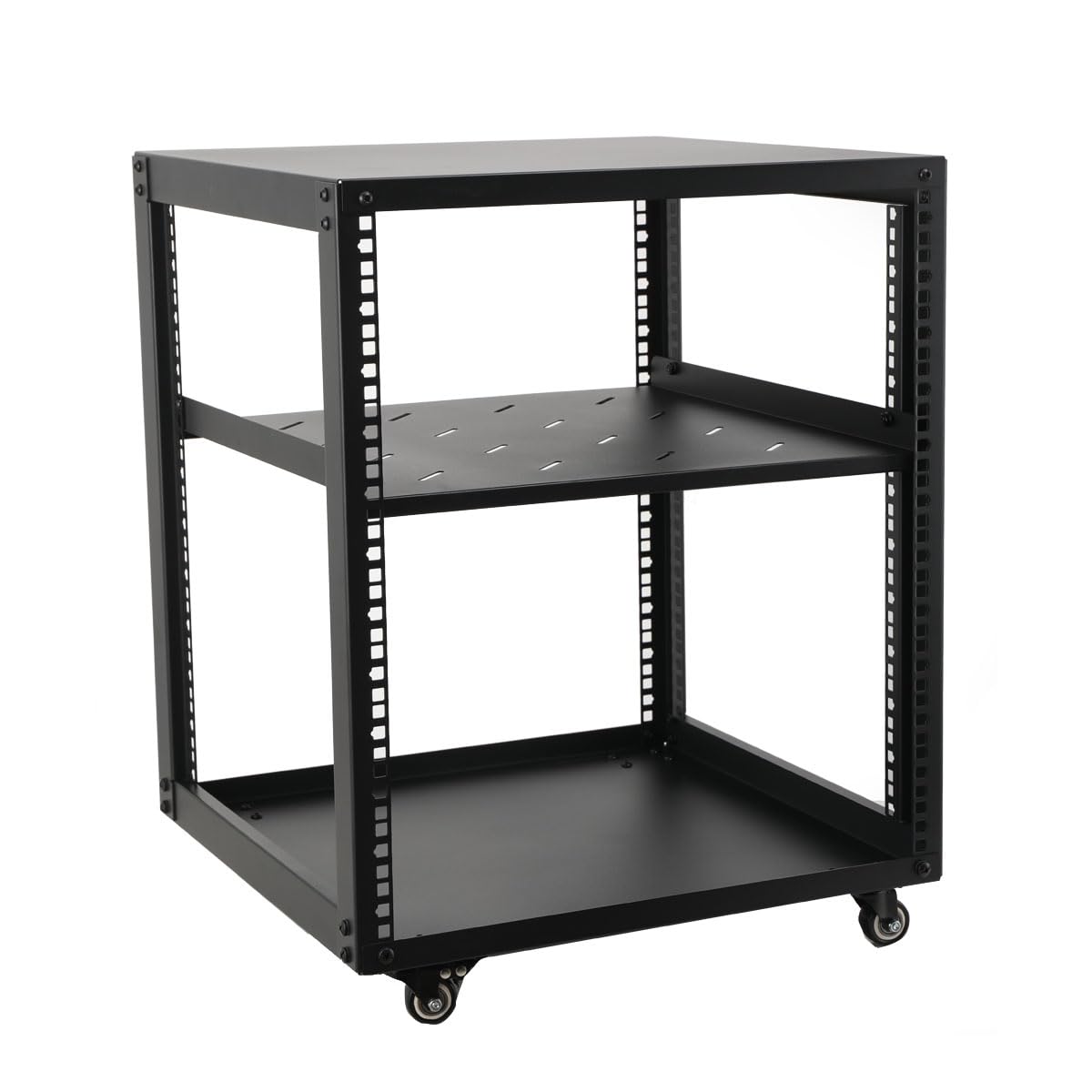 Rack Server a Telaio Aperto 12U 19", Rack Mobile a Telaio Aperto a 4 Colonne per Server, Armadio di Rete con Ruote per Apparecchiature Informatiche/AV/Dati