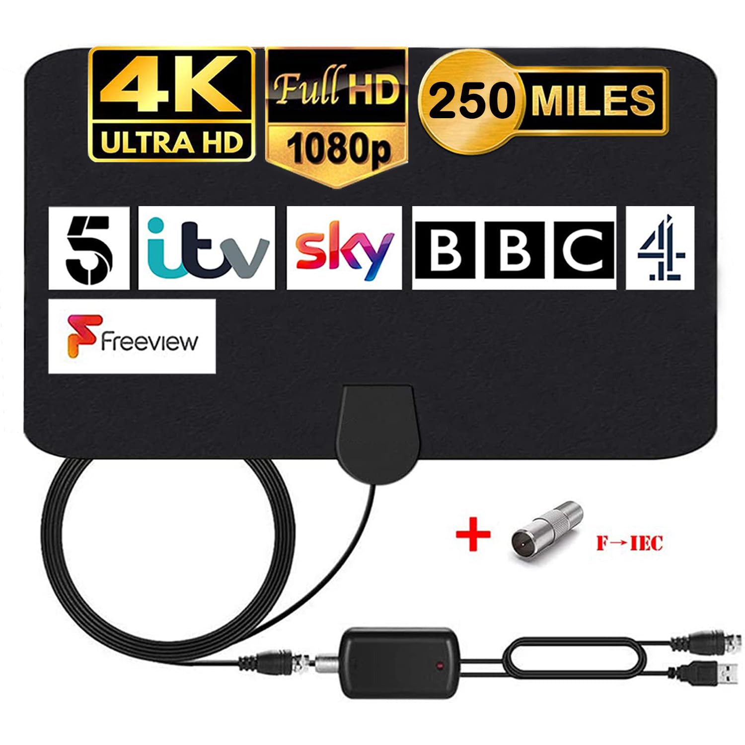 Miliwan Antenna TV Interna con Amplificatore Segnale