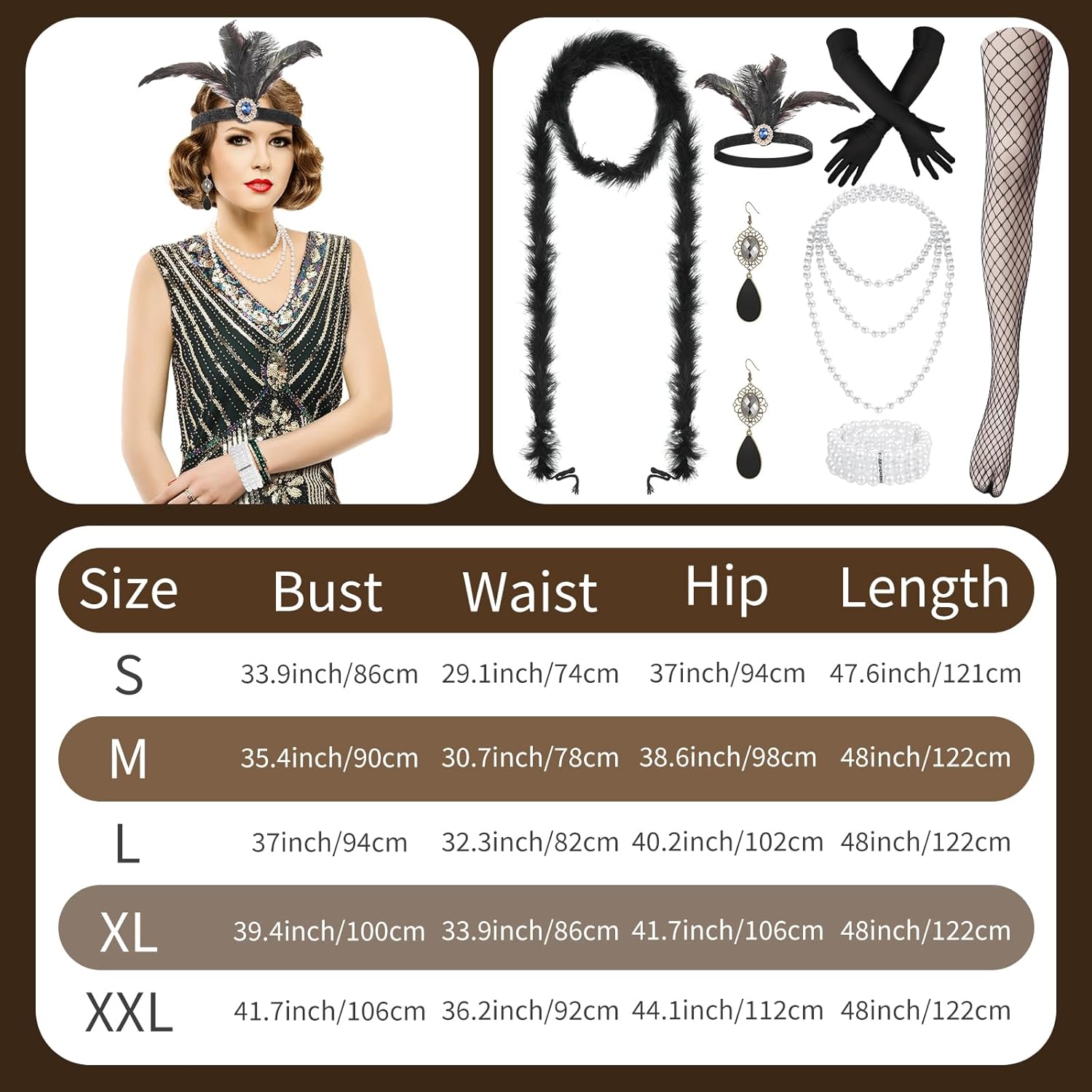 Set 9 Accessori Anni '20 per Donna - Verde, L - immagine 2