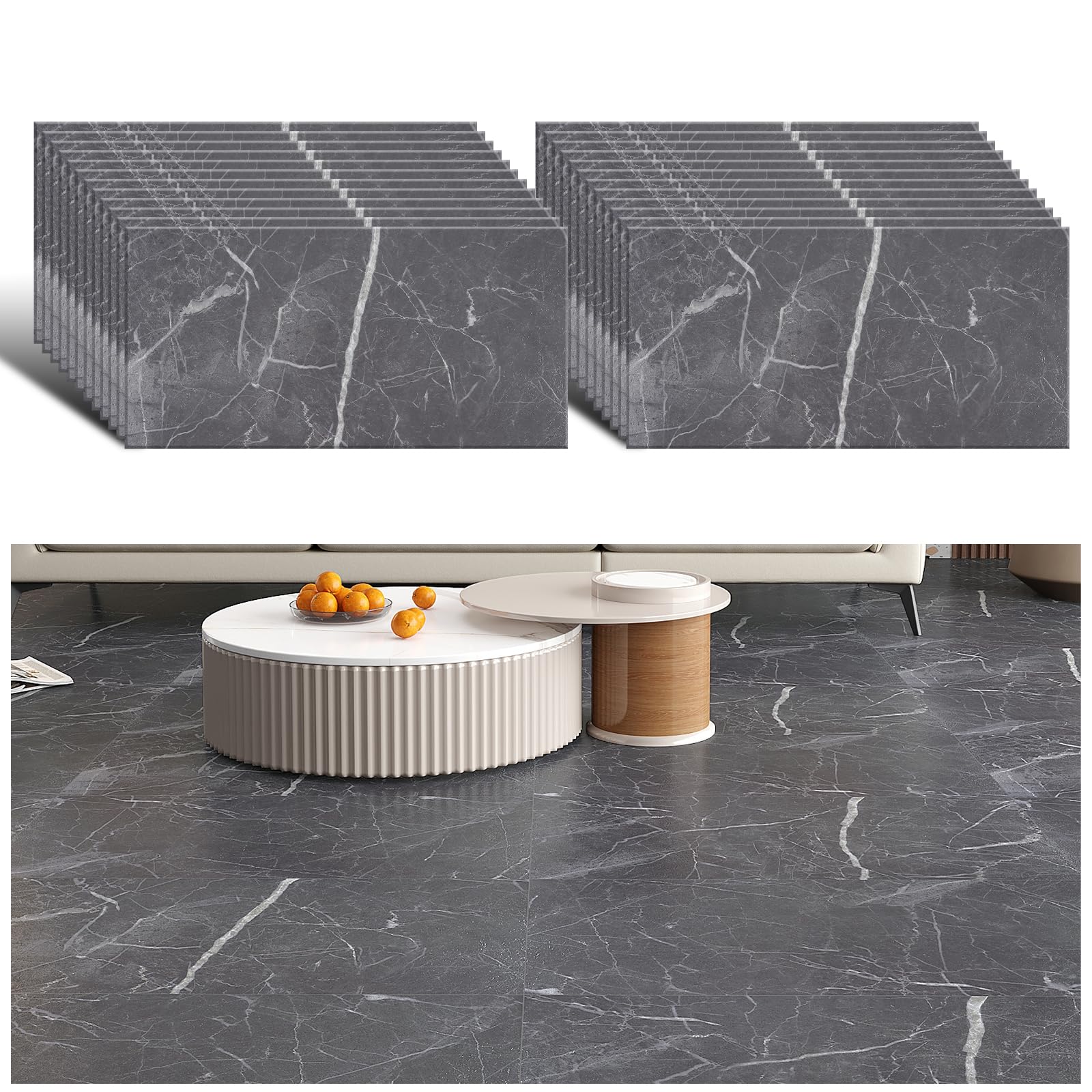 PVC Adesivo Pavimento Marmo Grigio 24 Pezzi